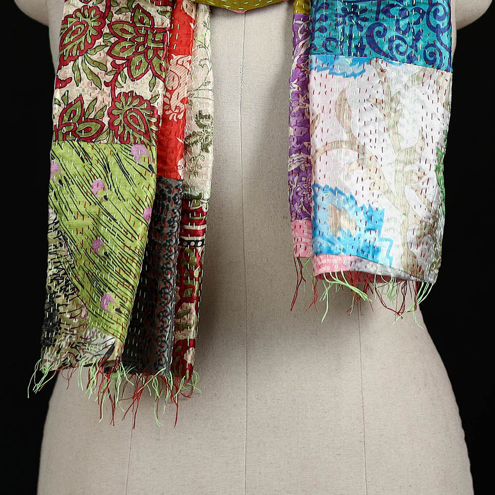 Bengal Kantha Handwork Patchwork Reversible Silk Stole 358 - Image 2