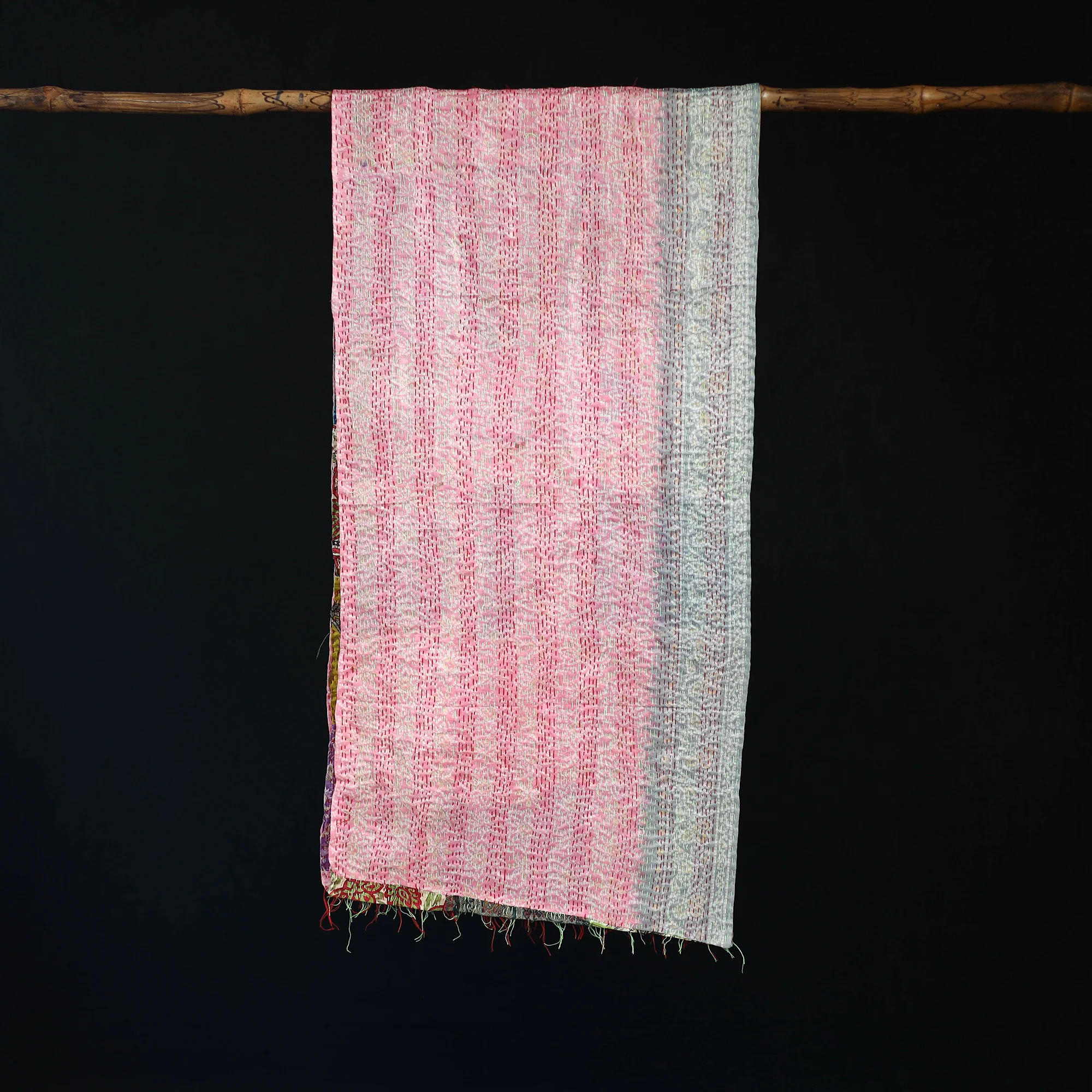 Bengal Kantha Handwork Patchwork Reversible Silk Stole 358 - Image 3