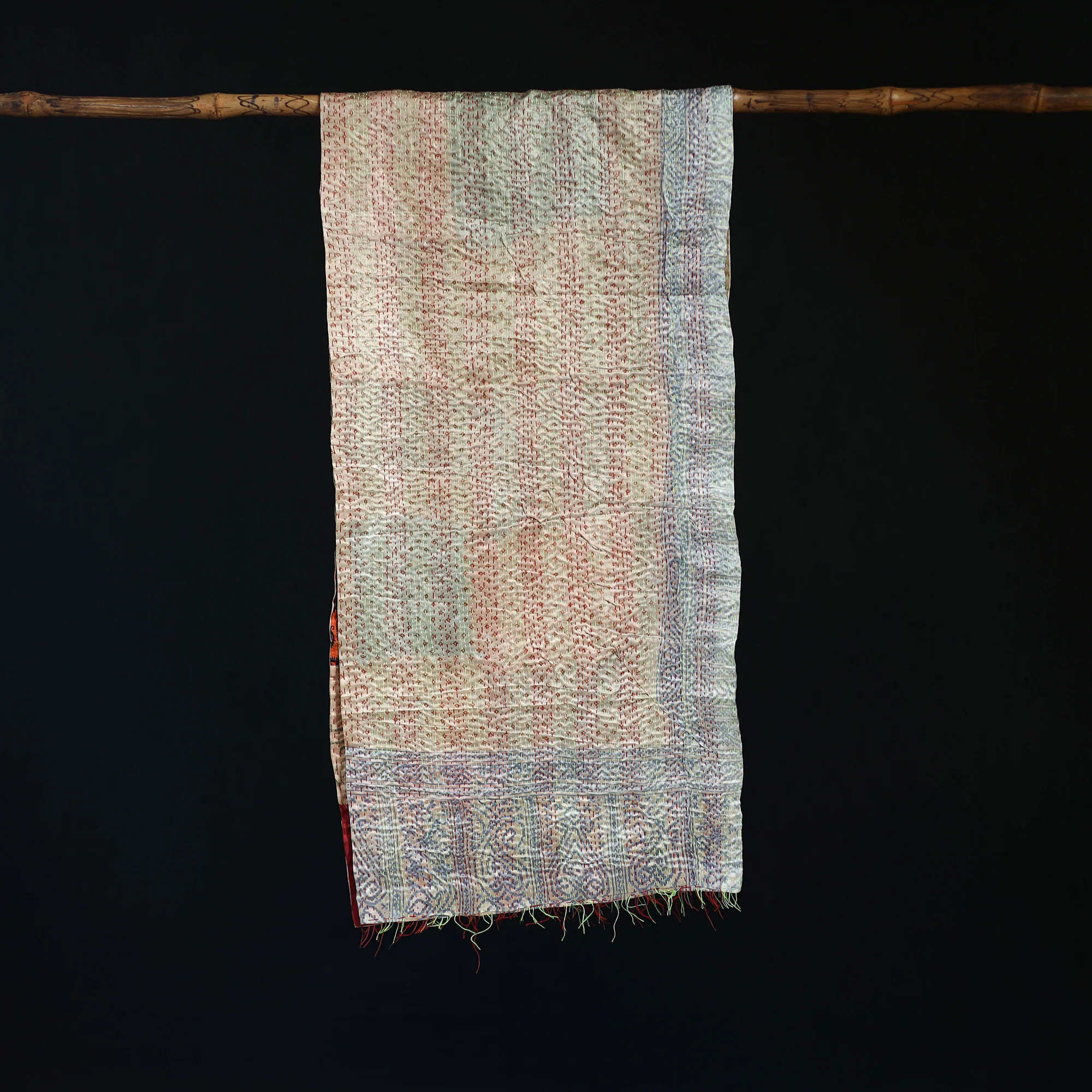 Bengal Kantha Handwork Patchwork Reversible Silk Stole 359 - Image 3