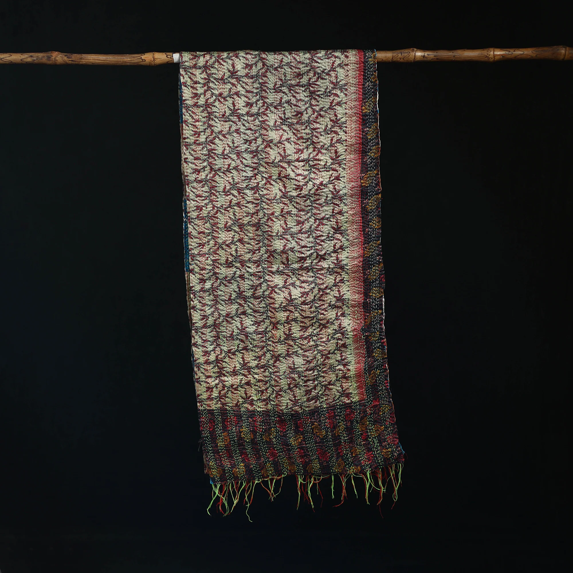 Bengal Kantha Handwork Patchwork Reversible Silk Stole 36 - Image 3