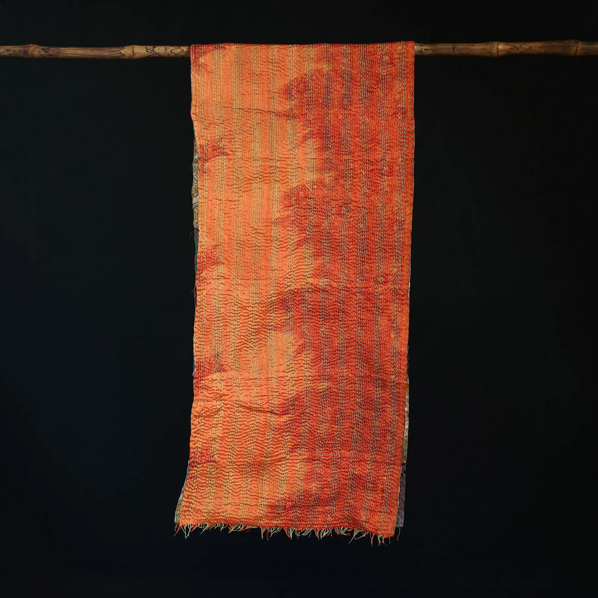 Bengal Kantha Handwork Patchwork Reversible Silk Stole 360 - Image 3