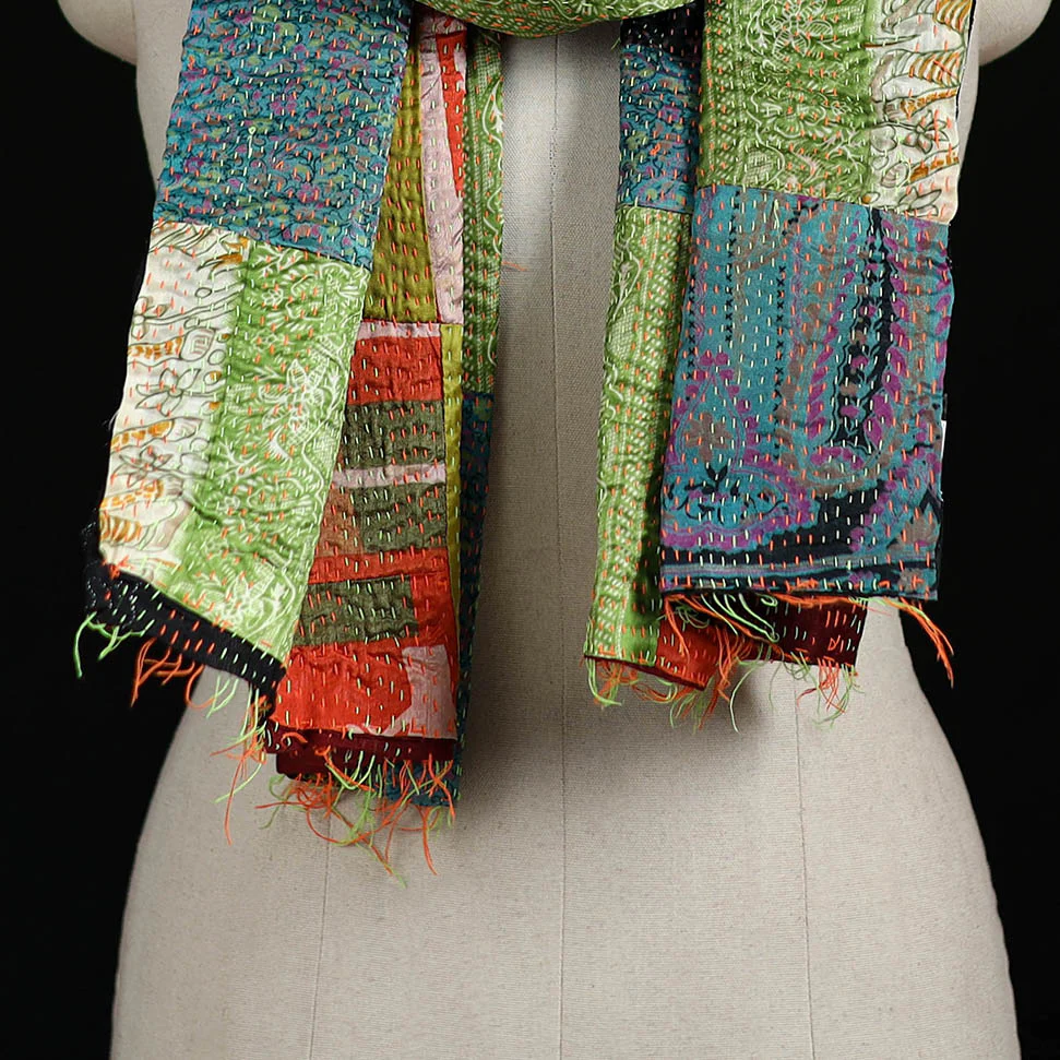 Bengal Kantha Handwork Patchwork Reversible Silk Stole 362 - Image 2
