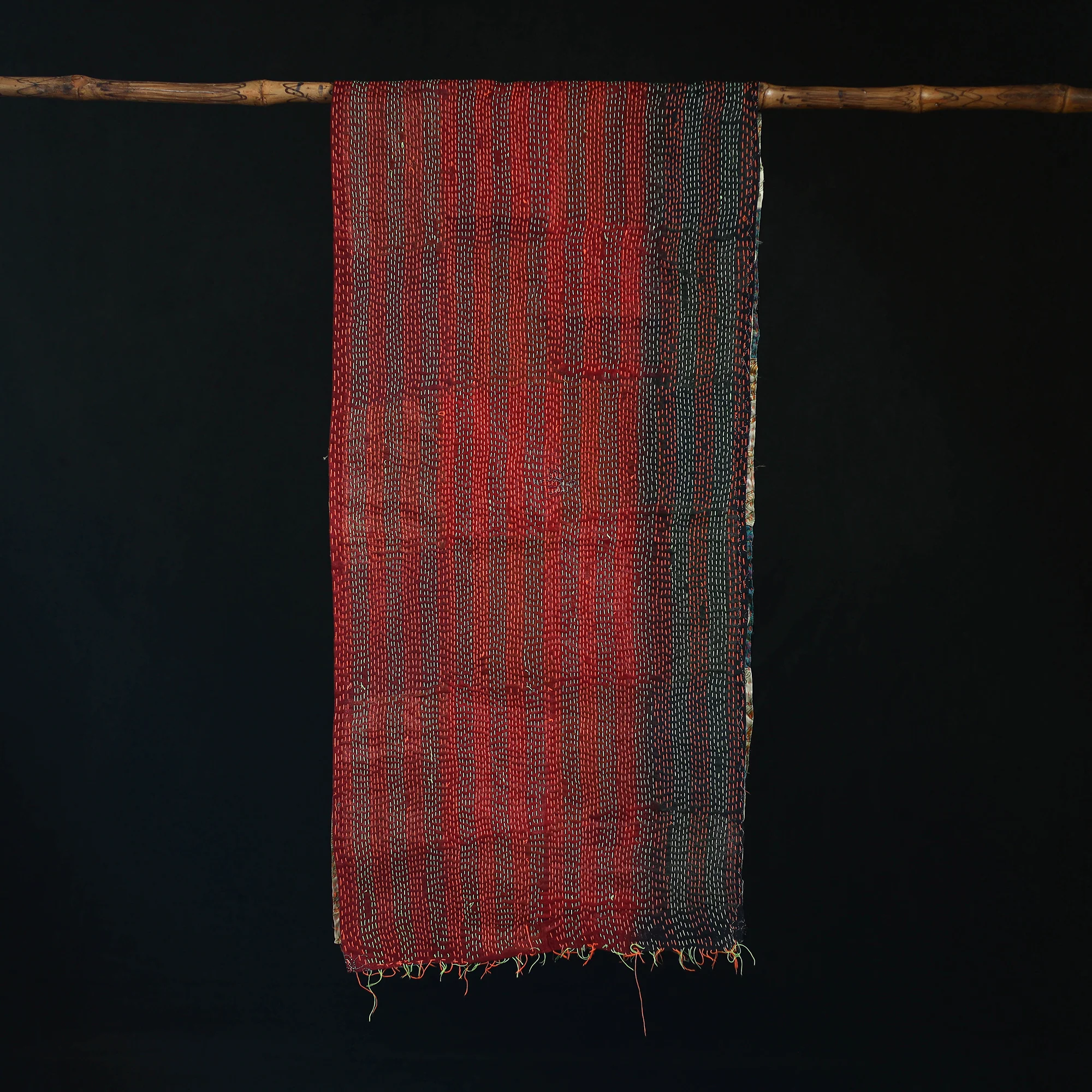 Bengal Kantha Handwork Patchwork Reversible Silk Stole 362 - Image 3