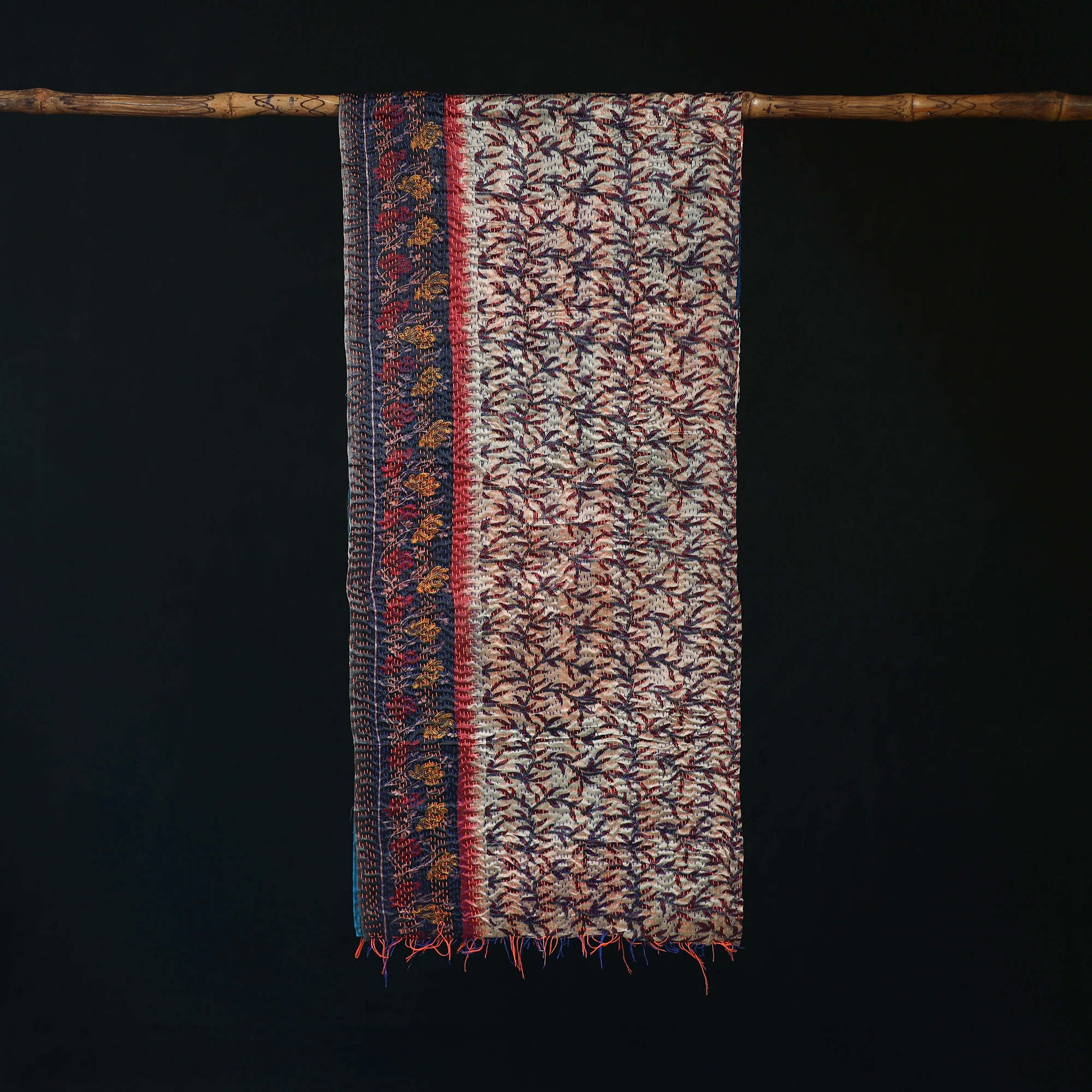 Bengal Kantha Handwork Patchwork Reversible Silk Stole 363 - Image 3