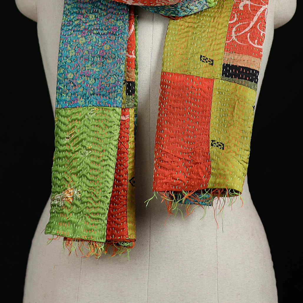 Bengal Kantha Handwork Patchwork Reversible Silk Stole 366 - Image 2