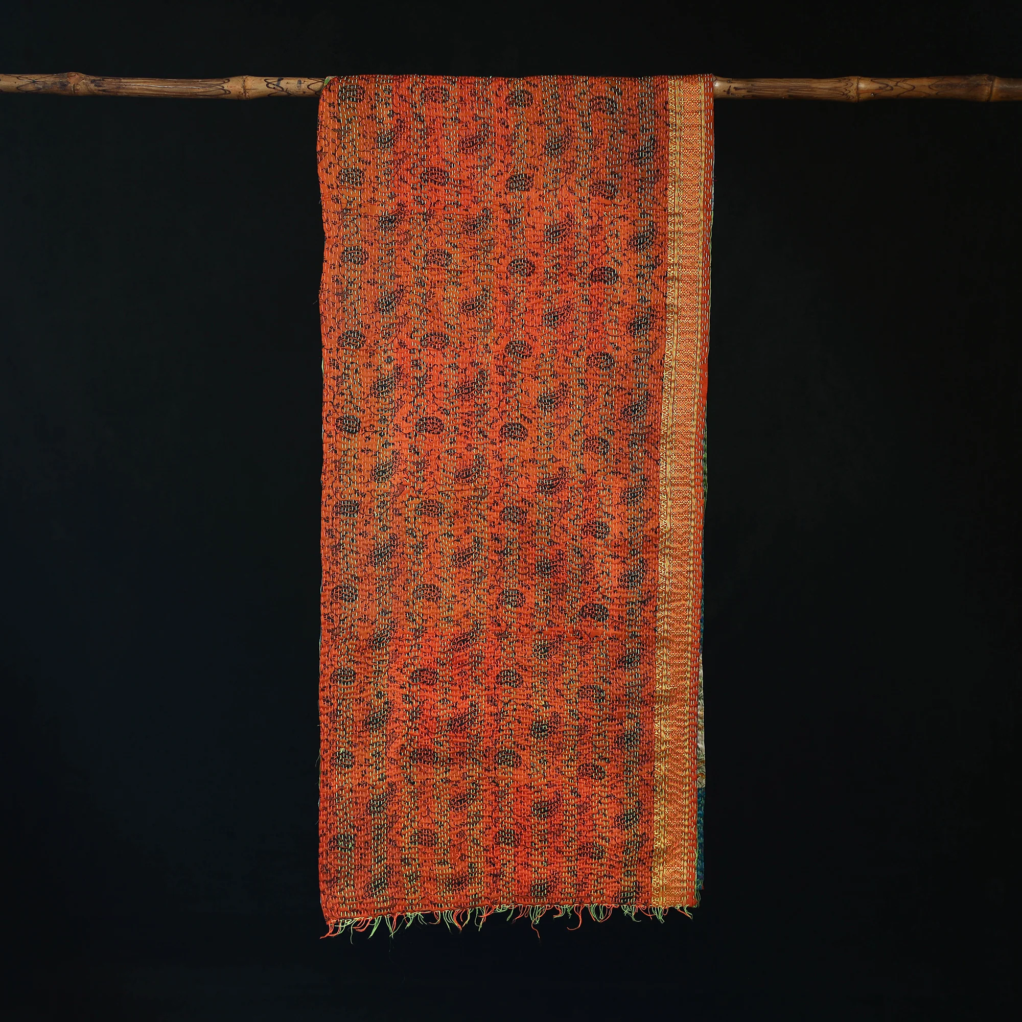 Bengal Kantha Handwork Patchwork Reversible Silk Stole 366 - Image 3