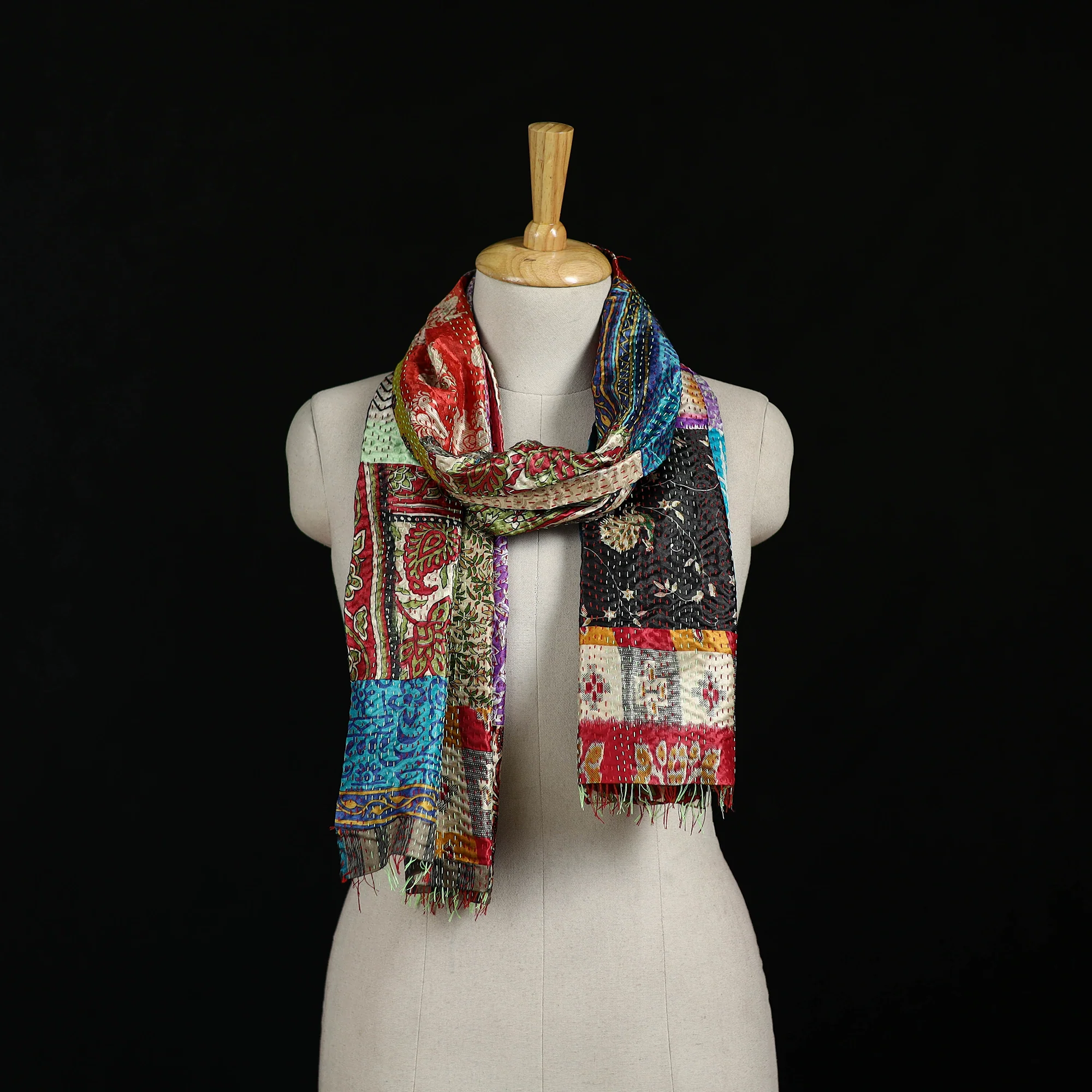 Bengal Kantha Handwork Patchwork Reversible Silk Stole 367
