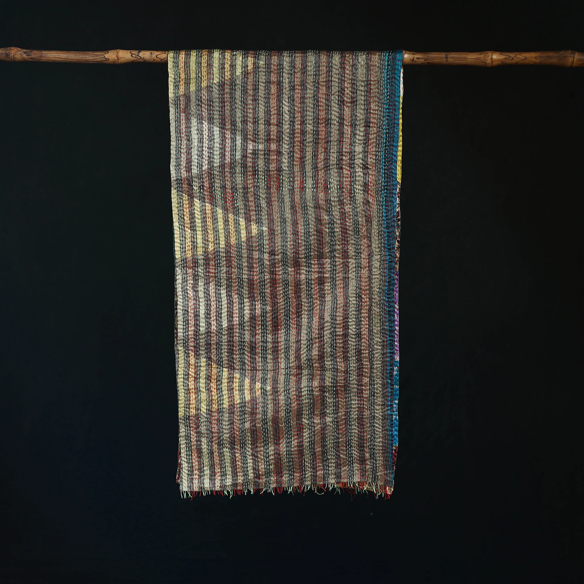 Bengal Kantha Handwork Patchwork Reversible Silk Stole 367 - Image 3