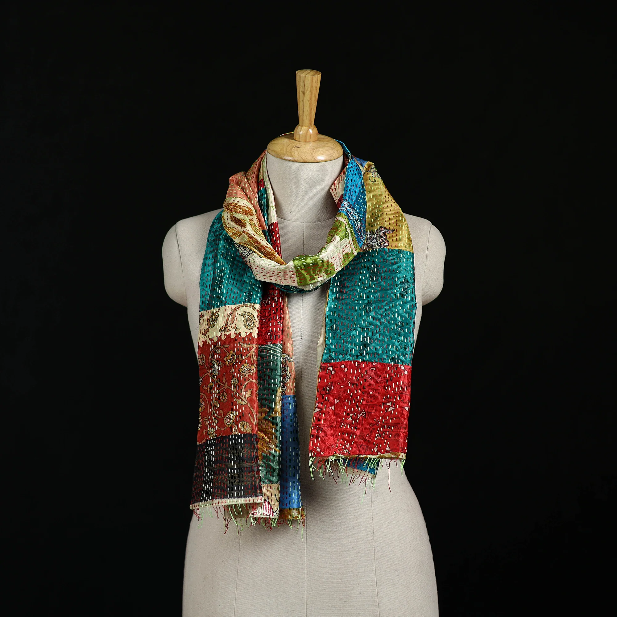 Bengal Kantha Handwork Patchwork Reversible Silk Stole 368