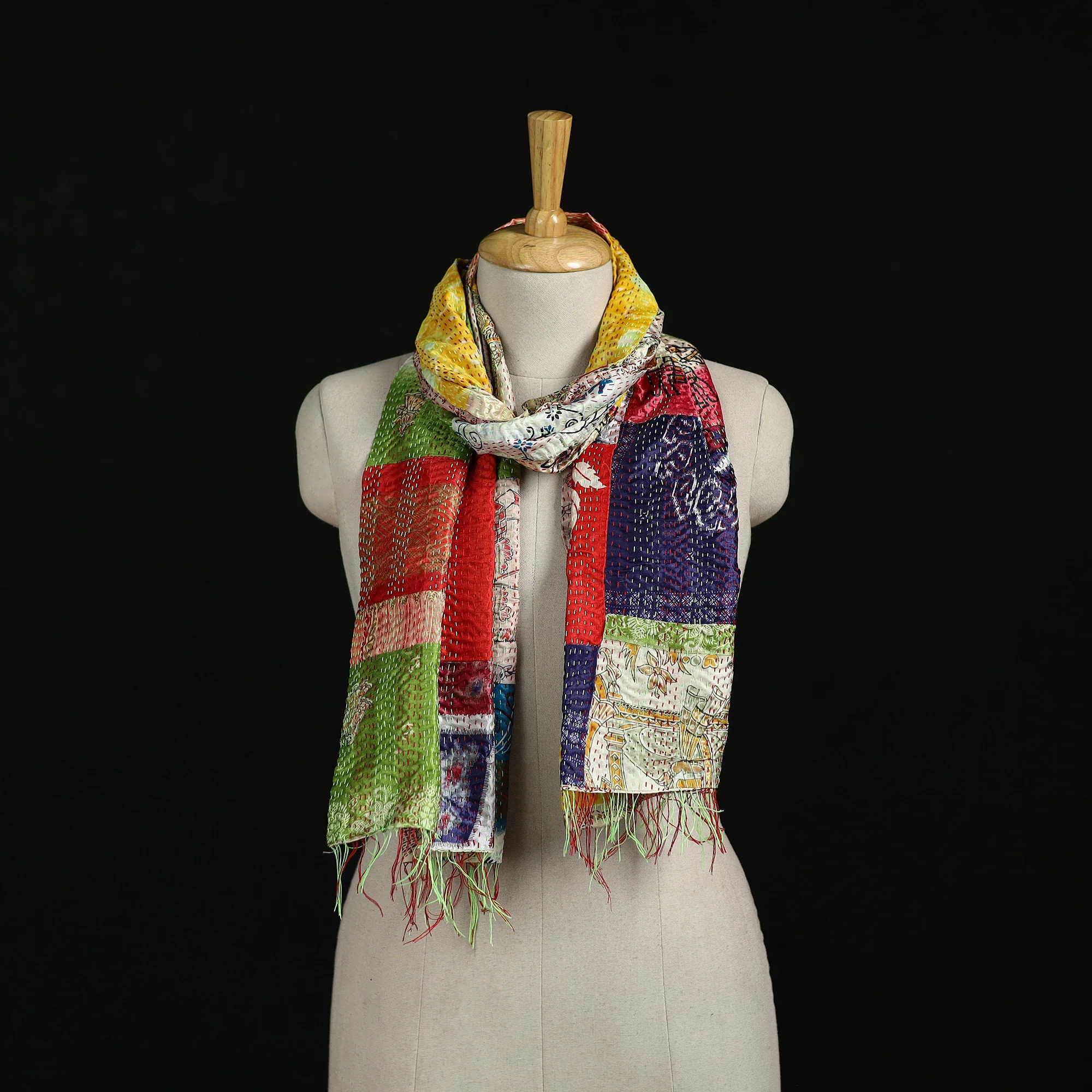 Bengal Kantha Handwork Patchwork Reversible Silk Stole 37