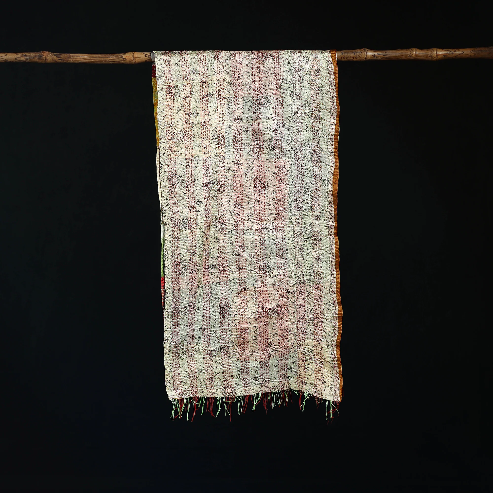 Bengal Kantha Handwork Patchwork Reversible Silk Stole 37 - Image 3