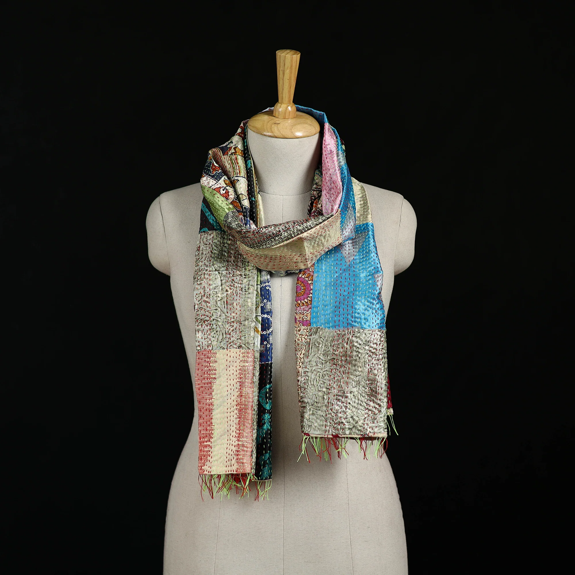 Bengal Kantha Handwork Patchwork Reversible Silk Stole 370