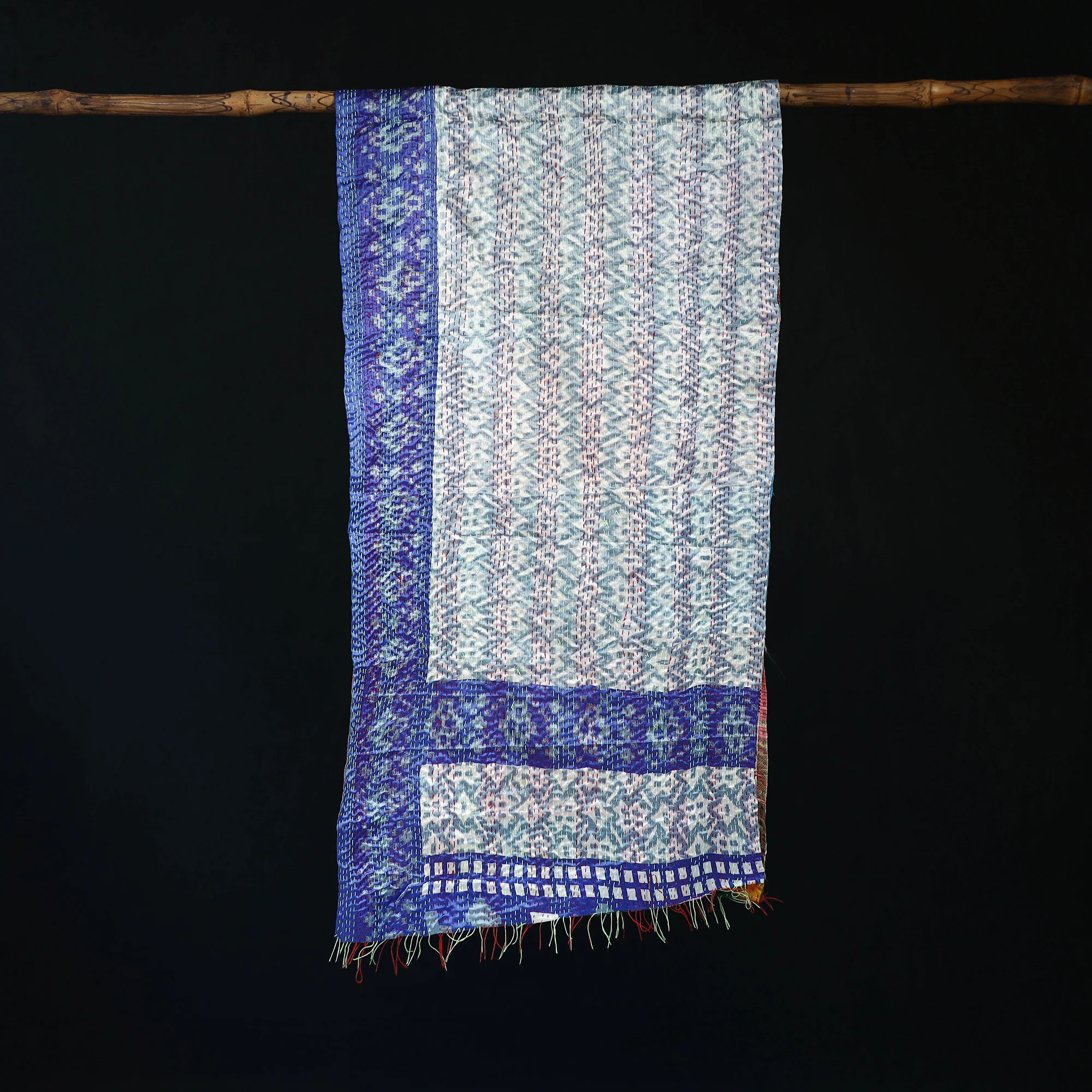 Bengal Kantha Handwork Patchwork Reversible Silk Stole 371 - Image 3