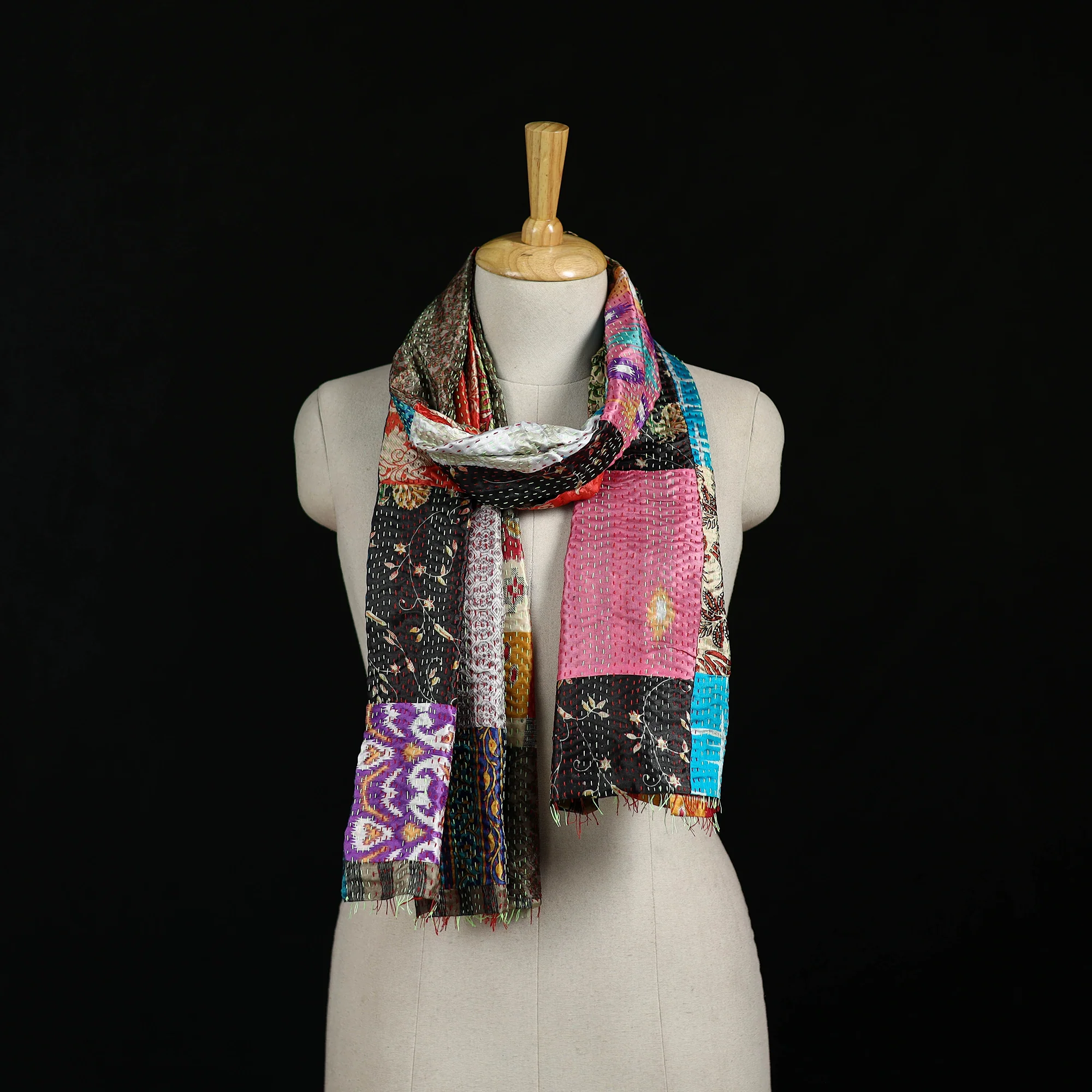 Bengal Kantha Handwork Patchwork Reversible Silk Stole 372