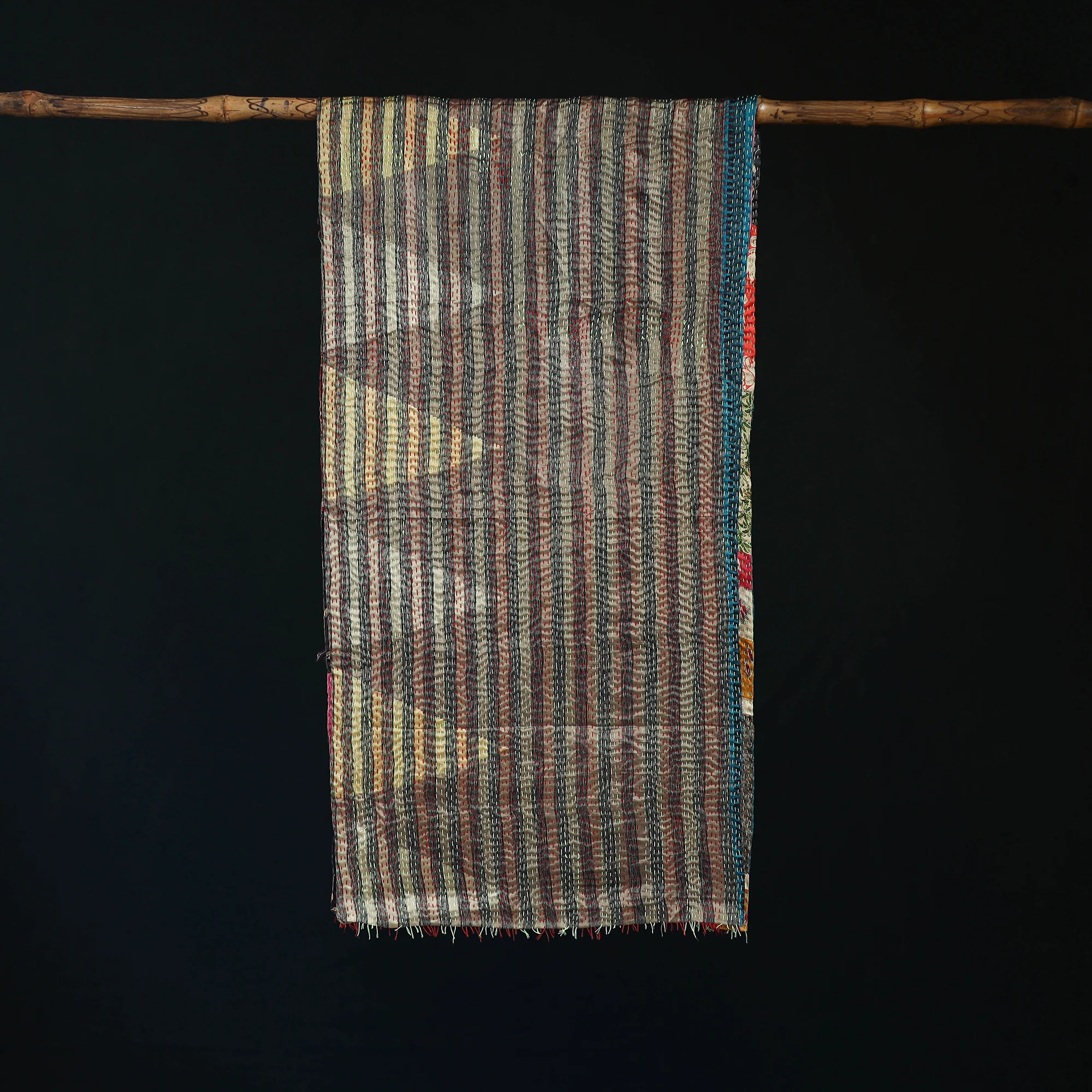 Bengal Kantha Handwork Patchwork Reversible Silk Stole 372 - Image 3