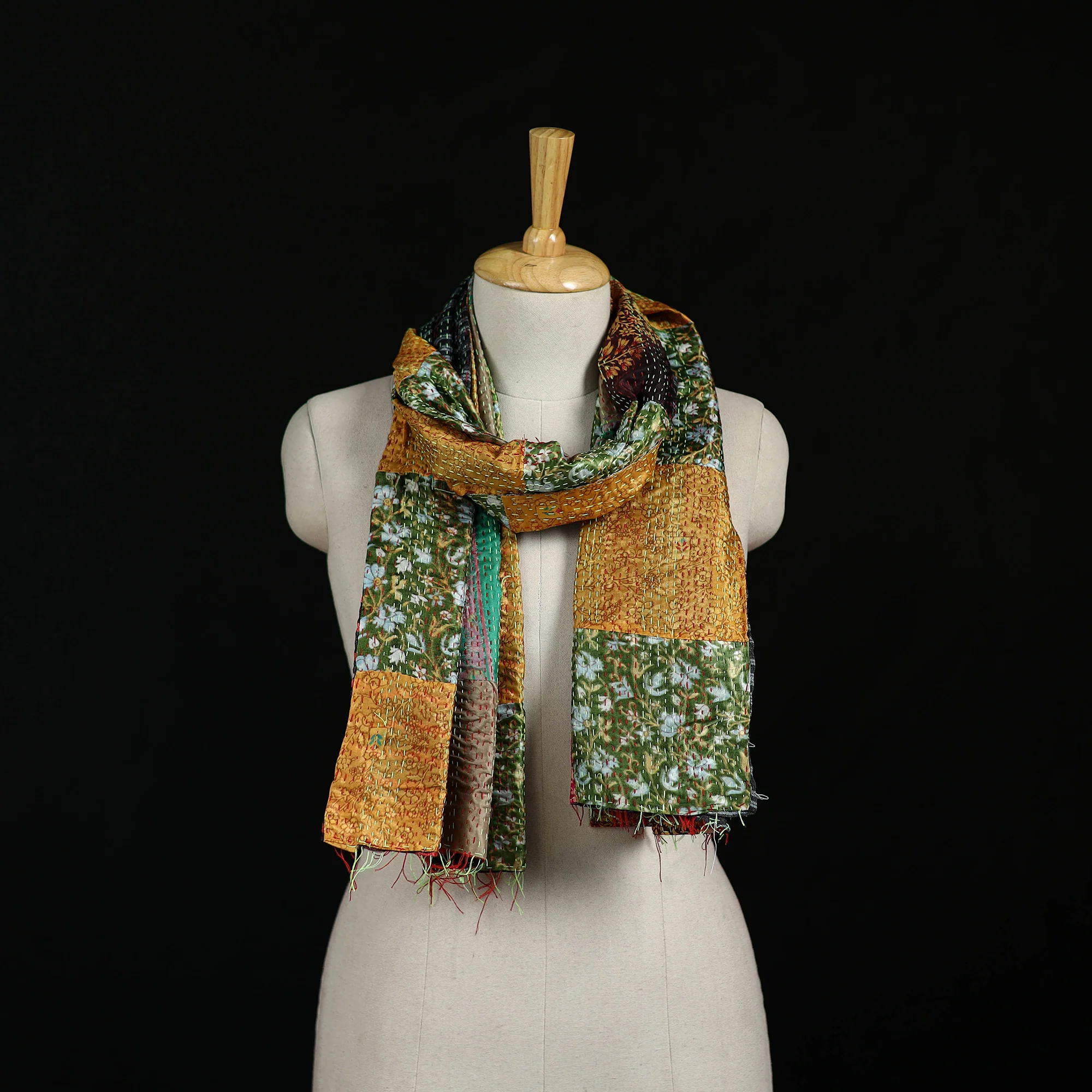 Bengal Kantha Handwork Patchwork Reversible Silk Stole 376