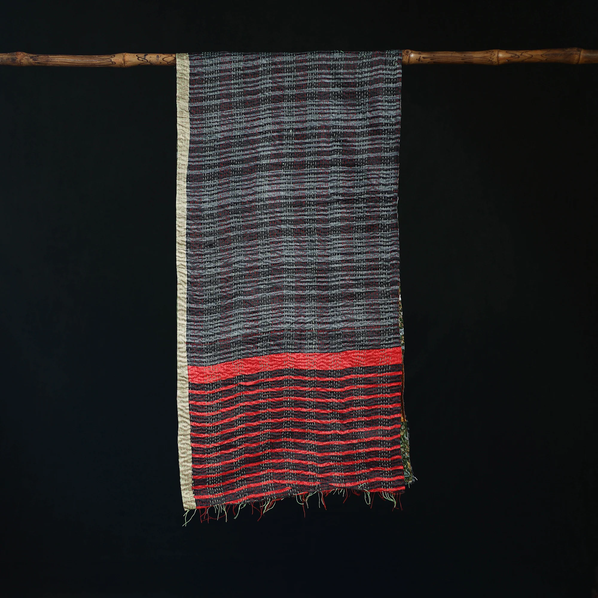 Bengal Kantha Handwork Patchwork Reversible Silk Stole 376 - Image 3