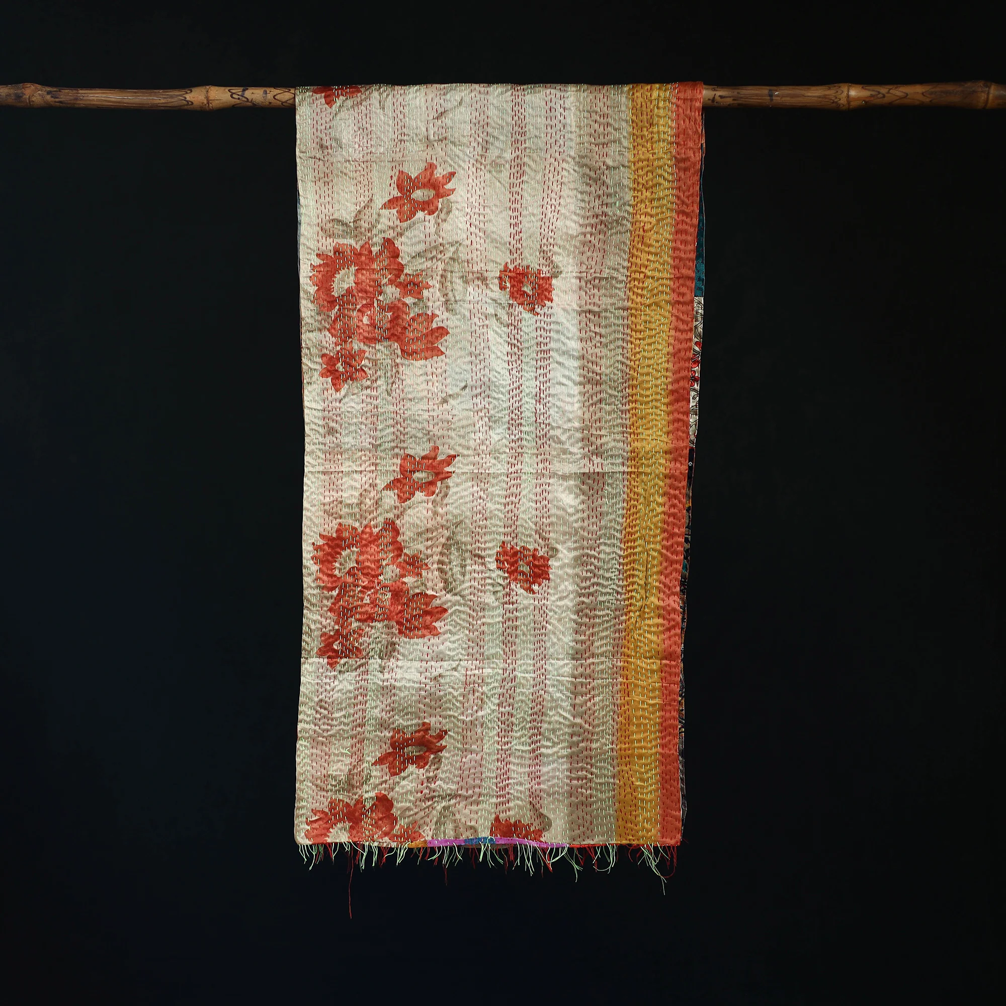 Bengal Kantha Handwork Patchwork Reversible Silk Stole 377 - Image 3