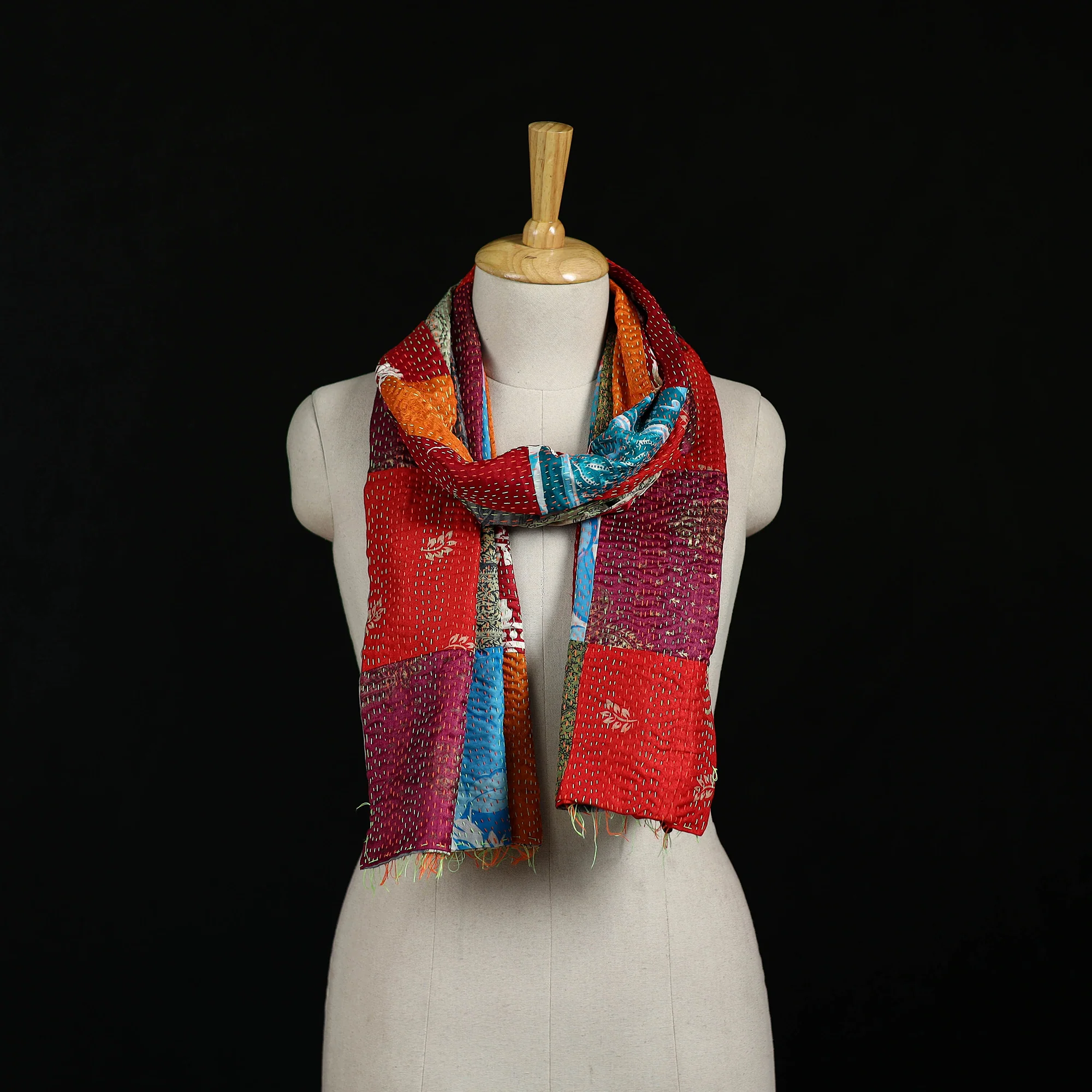 Bengal Kantha Handwork Patchwork Reversible Silk Stole 378