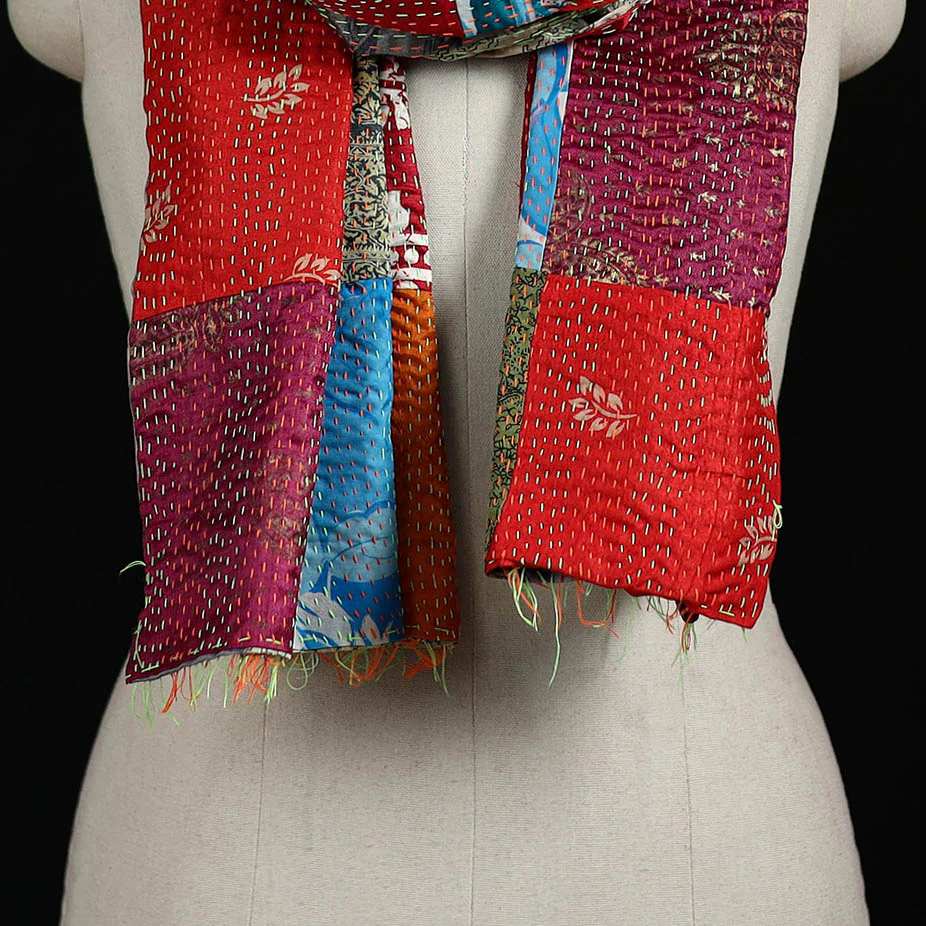 Bengal Kantha Handwork Patchwork Reversible Silk Stole 378 - Image 2