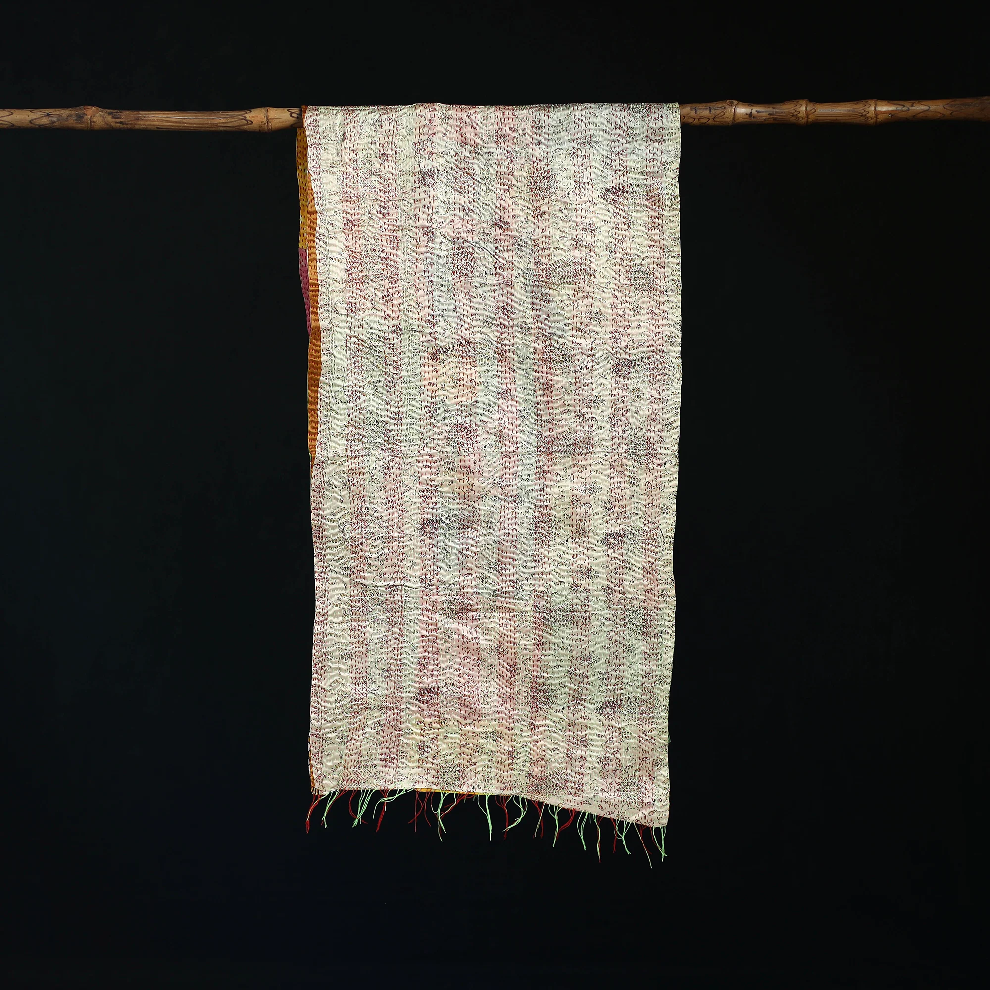 Bengal Kantha Handwork Patchwork Reversible Silk Stole 38 - Image 3