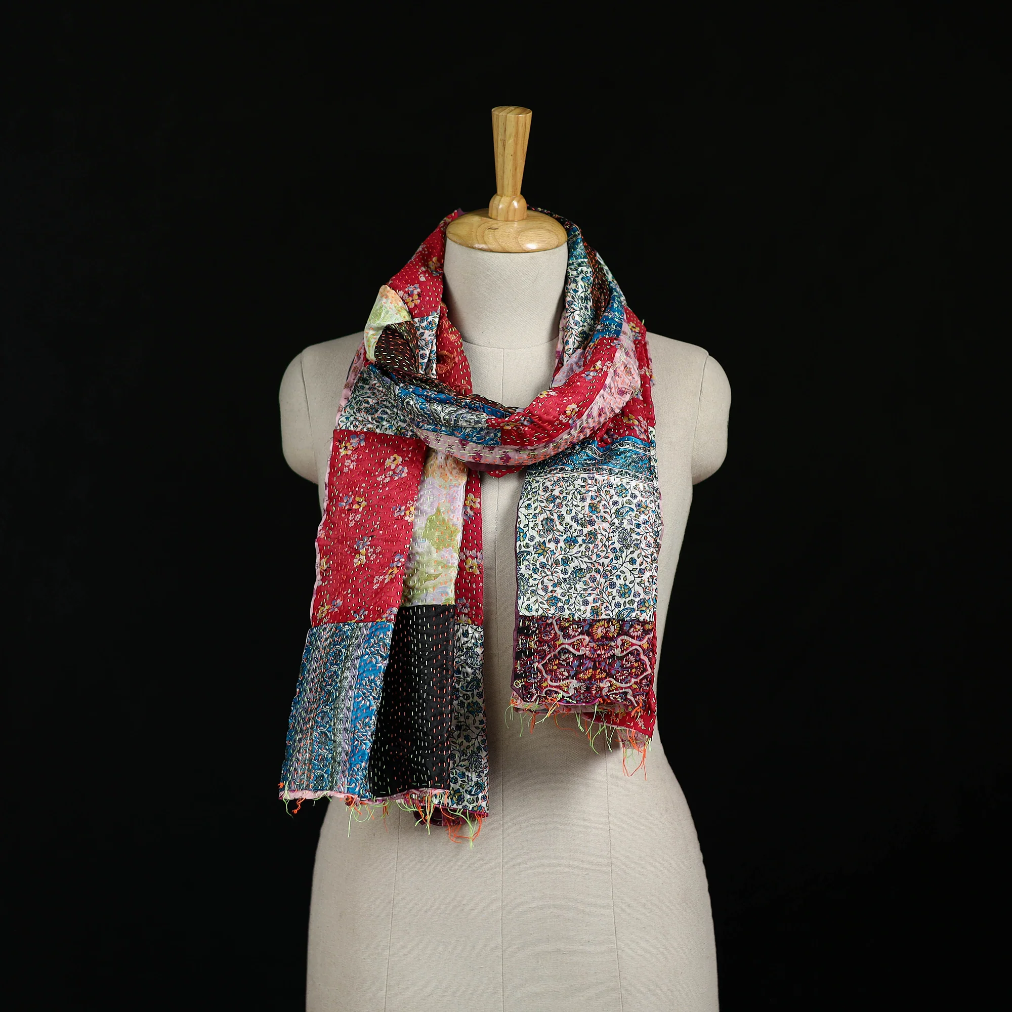 Bengal Kantha Handwork Patchwork Reversible Silk Stole 380