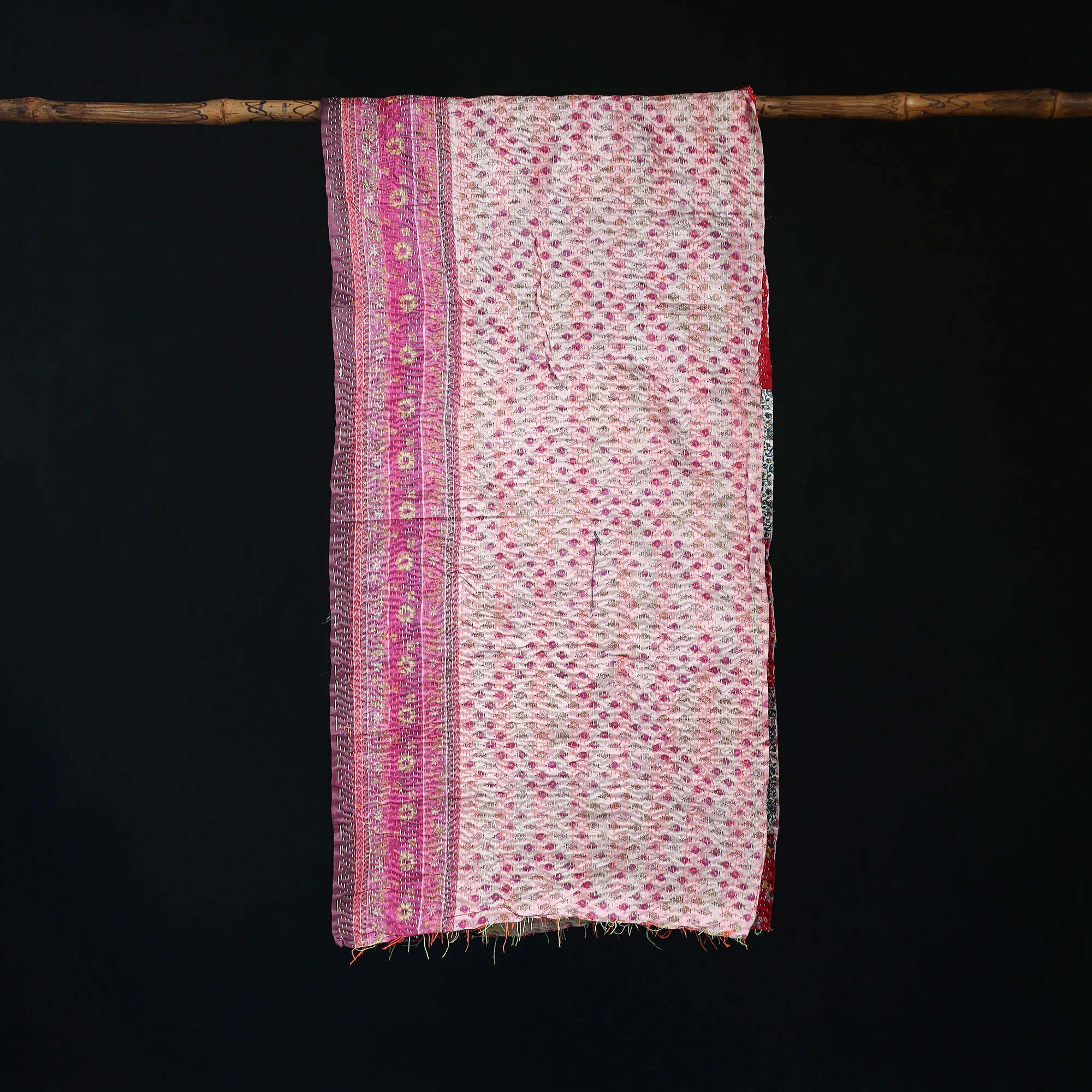 Bengal Kantha Handwork Patchwork Reversible Silk Stole 380 - Image 3