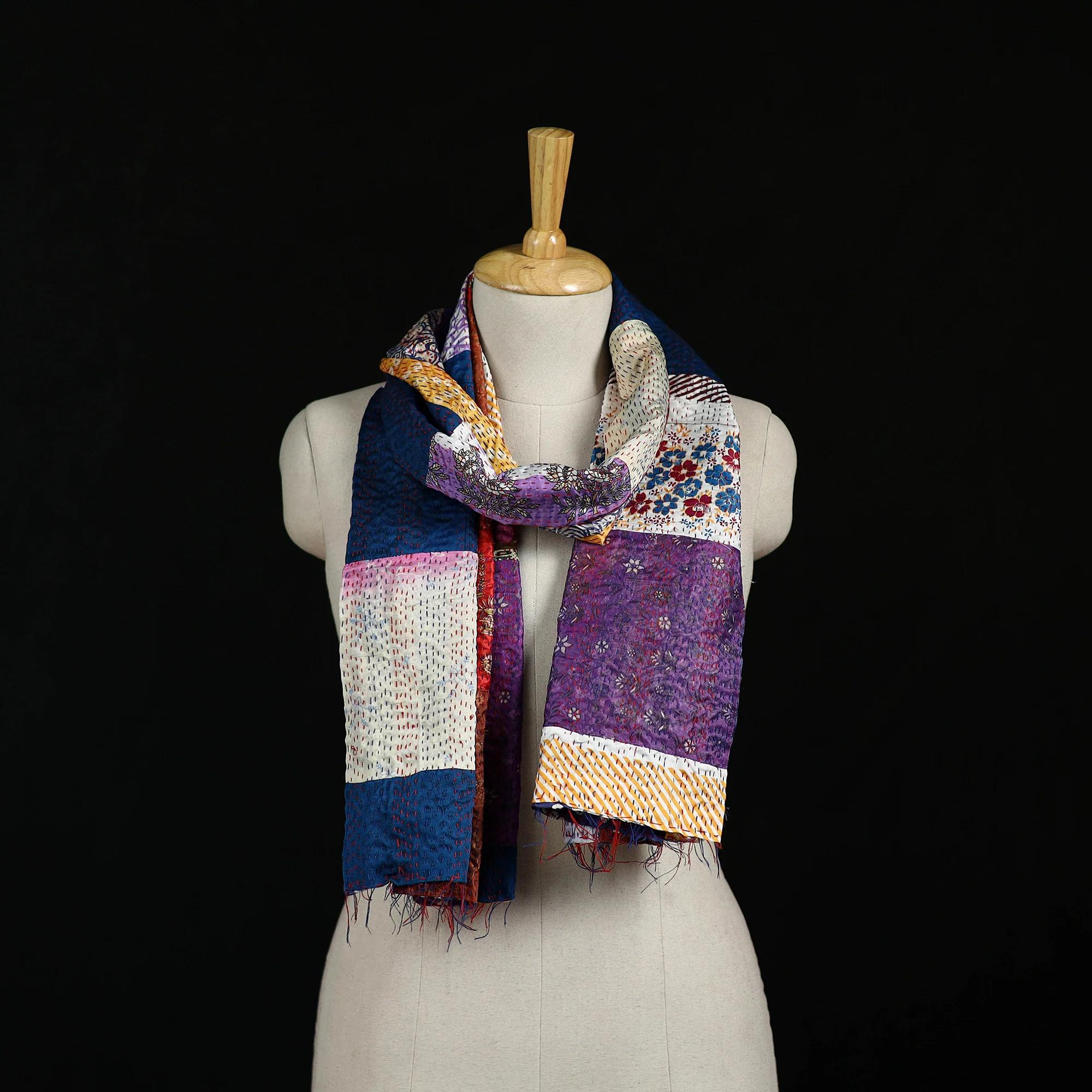 Bengal Kantha Handwork Patchwork Reversible Silk Stole 383