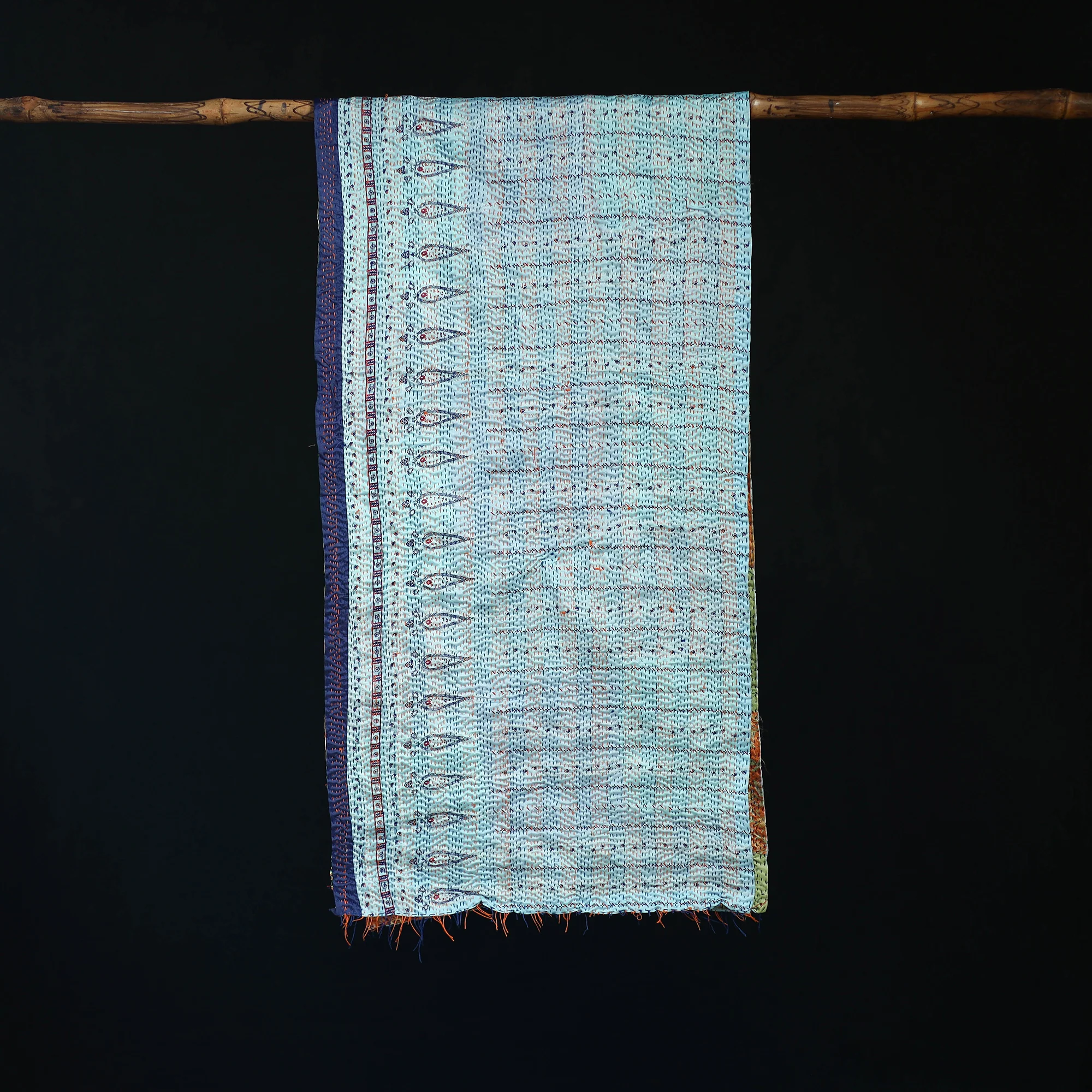 Bengal Kantha Handwork Patchwork Reversible Silk Stole 384 - Image 3