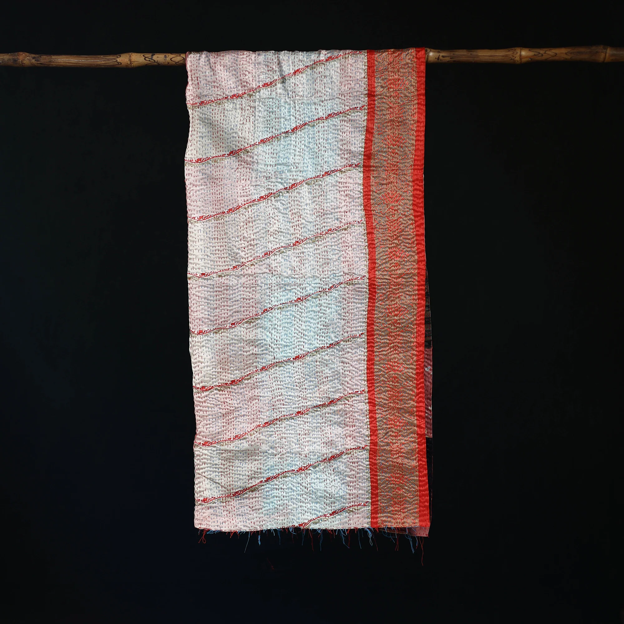Bengal Kantha Handwork Patchwork Reversible Silk Stole 386 - Image 3