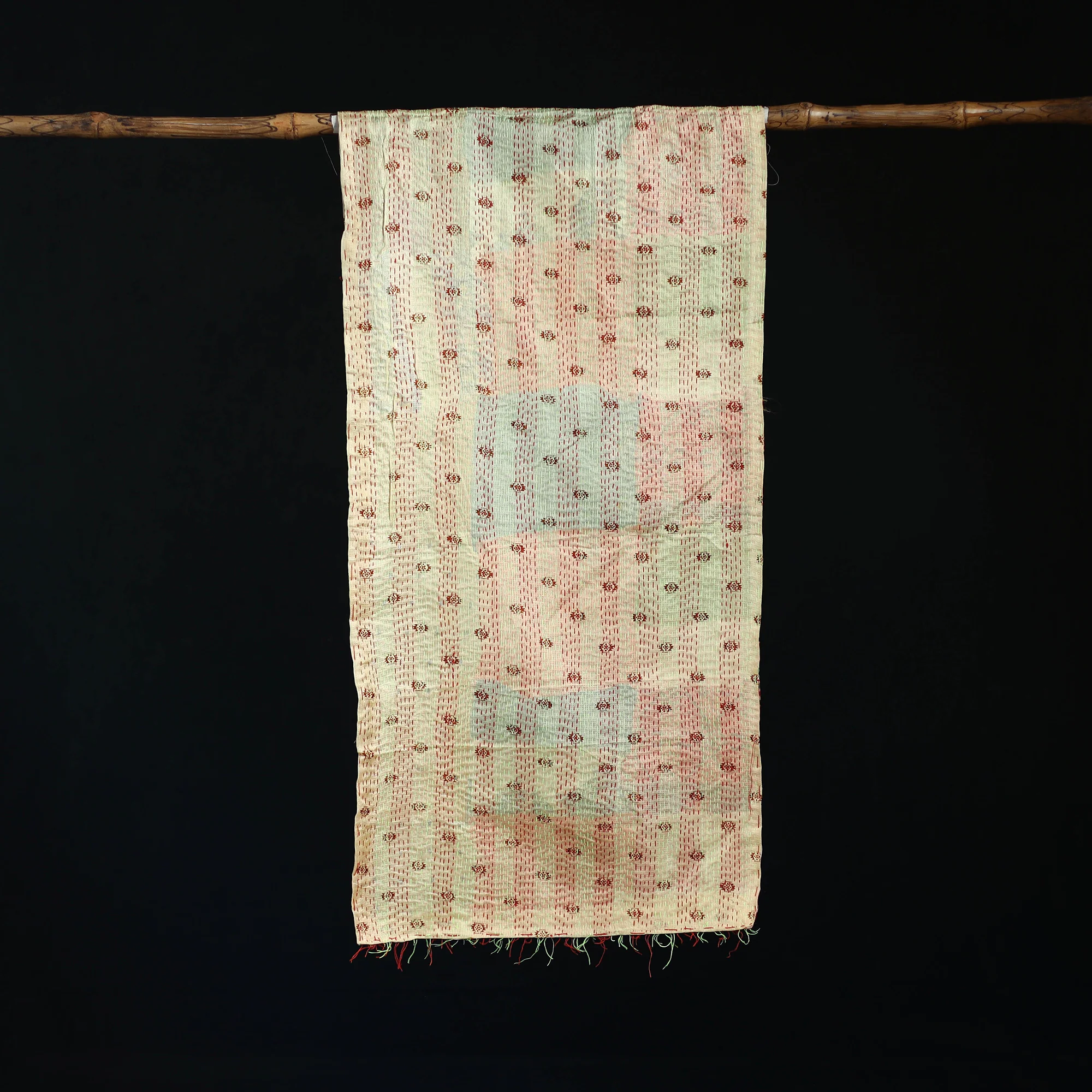 Bengal Kantha Handwork Patchwork Reversible Silk Stole 40 - Image 3