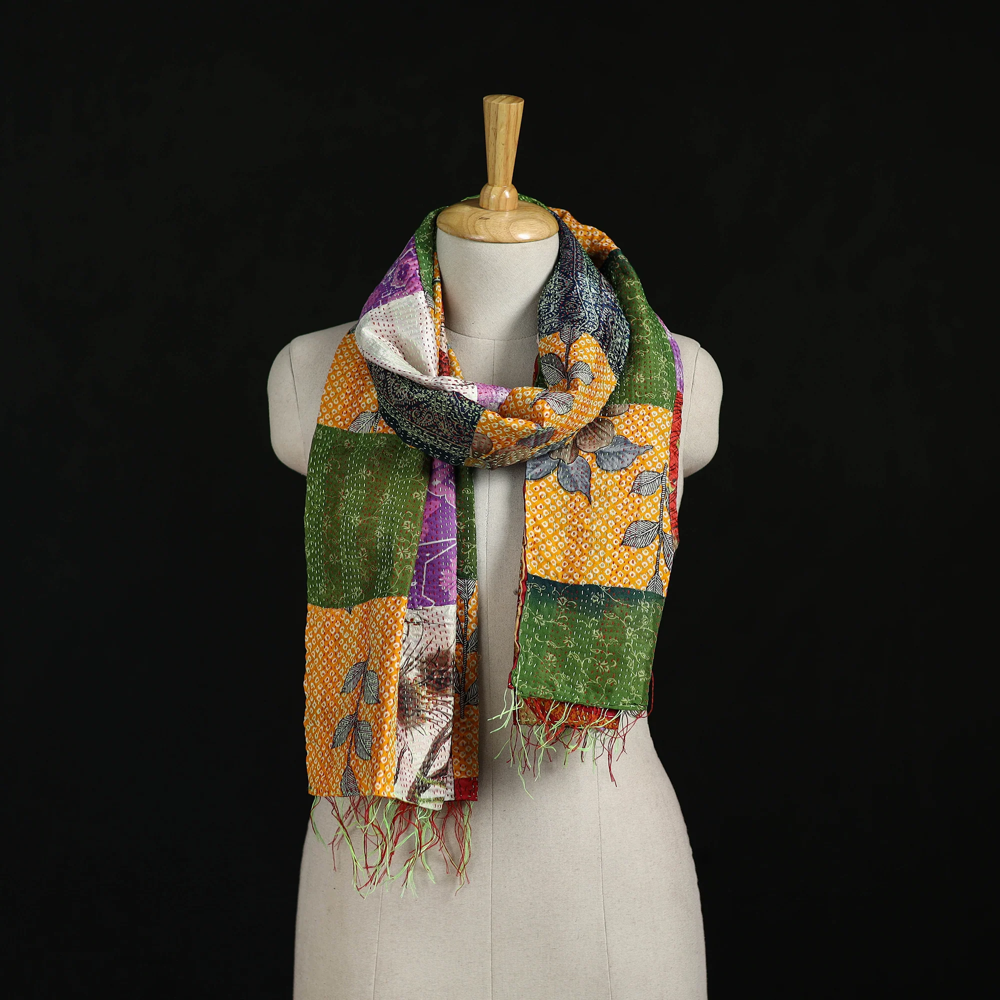 Bengal Kantha Handwork Patchwork Reversible Silk Stole 41