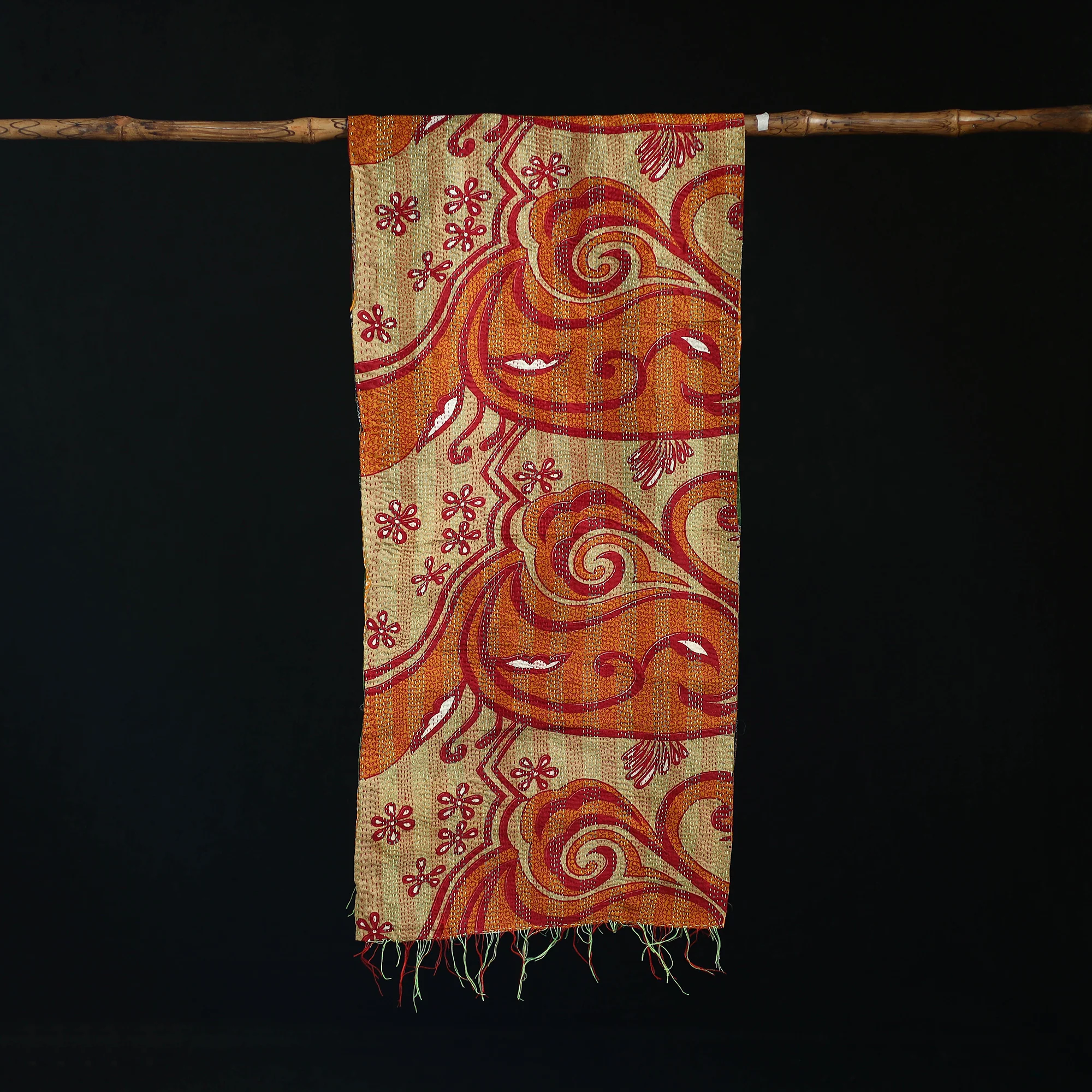 Bengal Kantha Handwork Patchwork Reversible Silk Stole 41 - Image 3