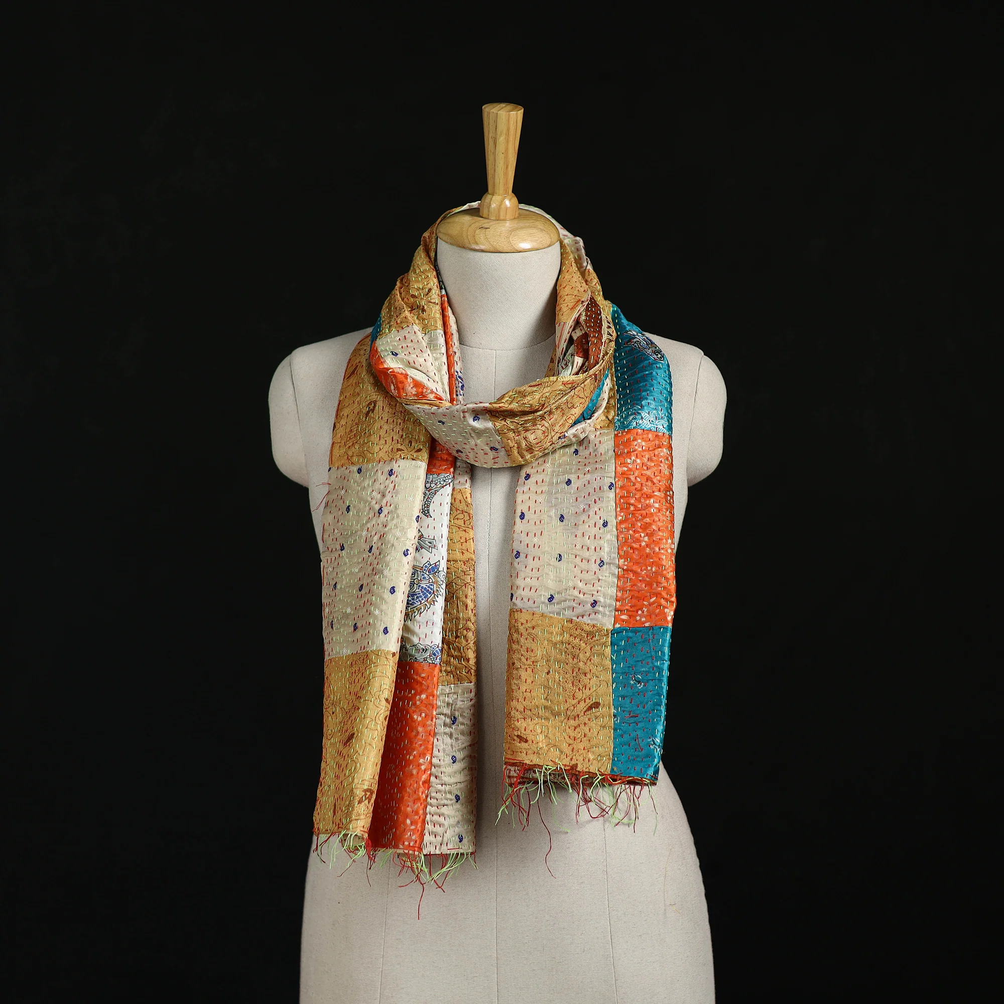 Bengal Kantha Handwork Patchwork Reversible Silk Stole 42
