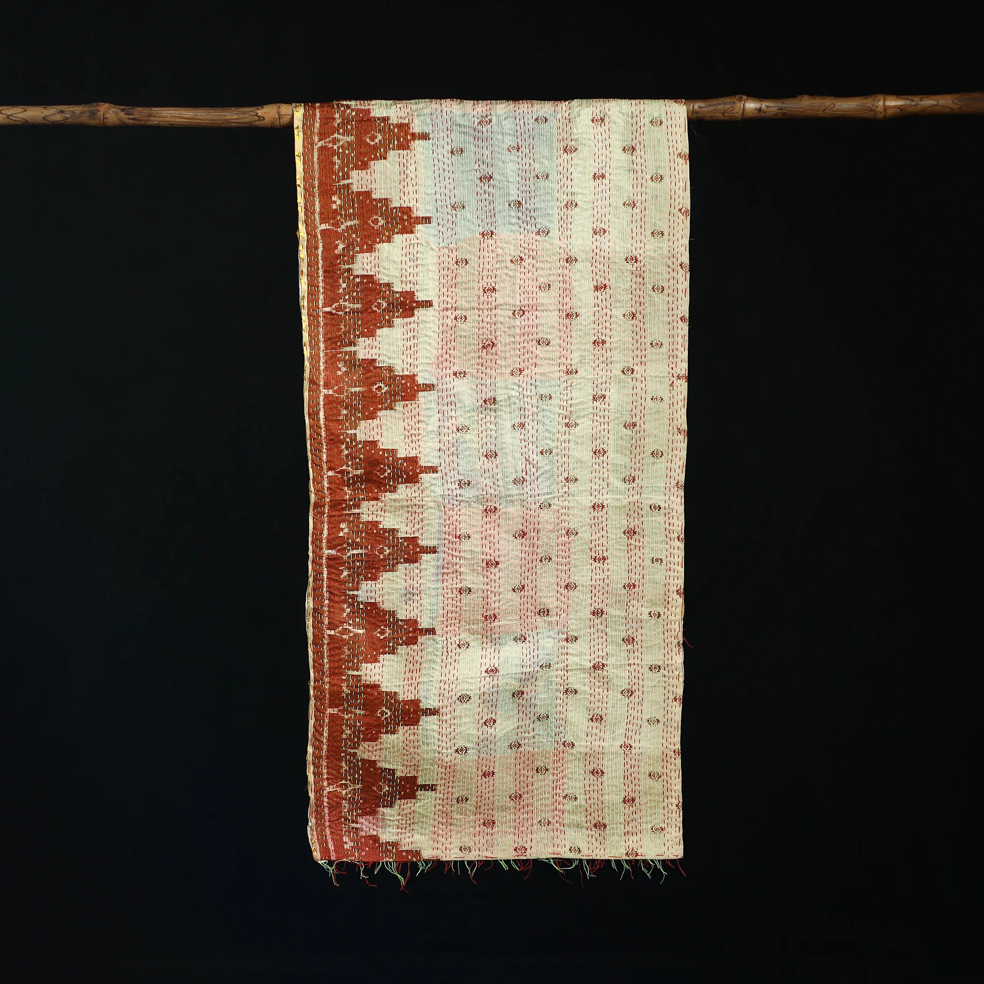 Bengal Kantha Handwork Patchwork Reversible Silk Stole 42 - Image 3