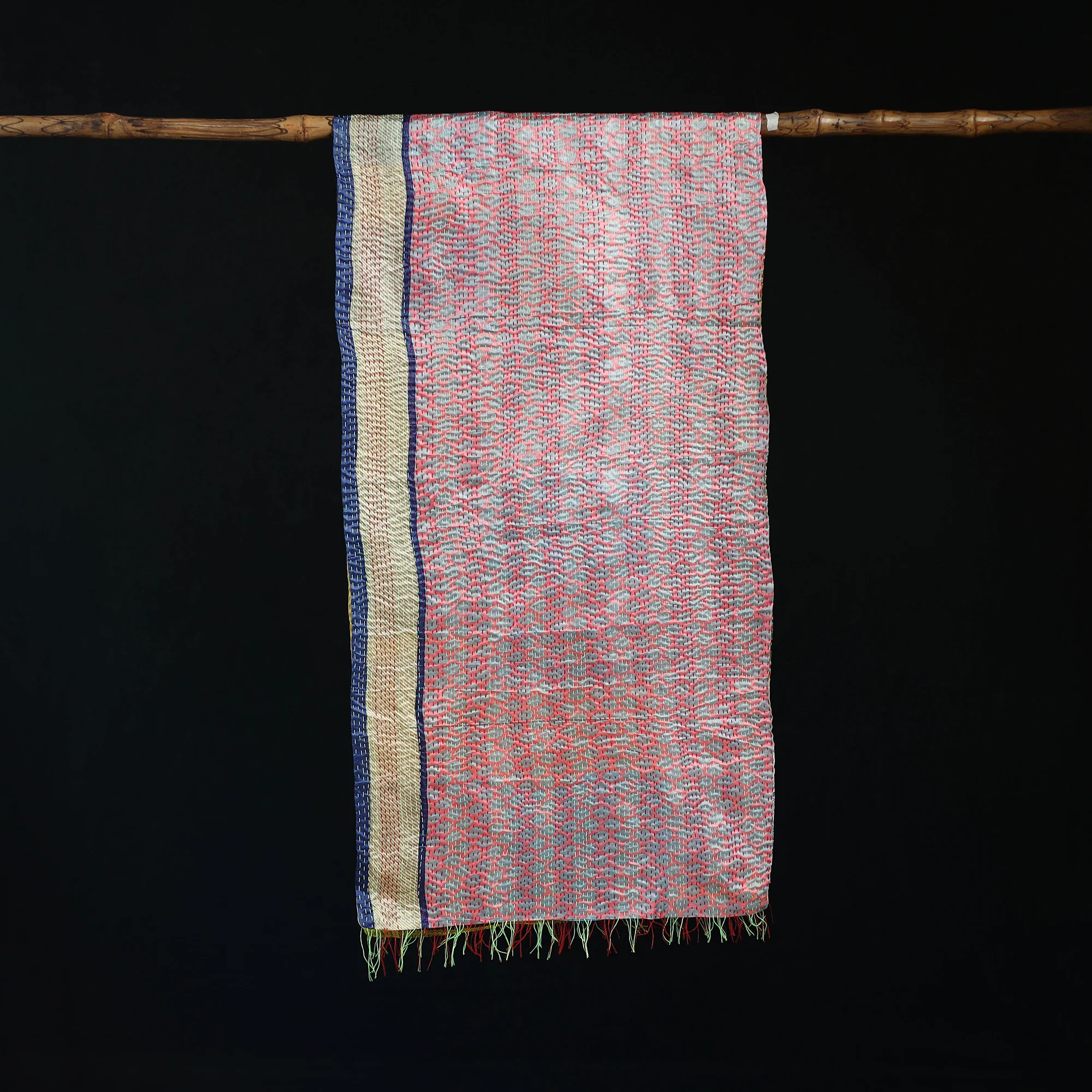 Bengal Kantha Handwork Patchwork Reversible Silk Stole 43 - Image 3