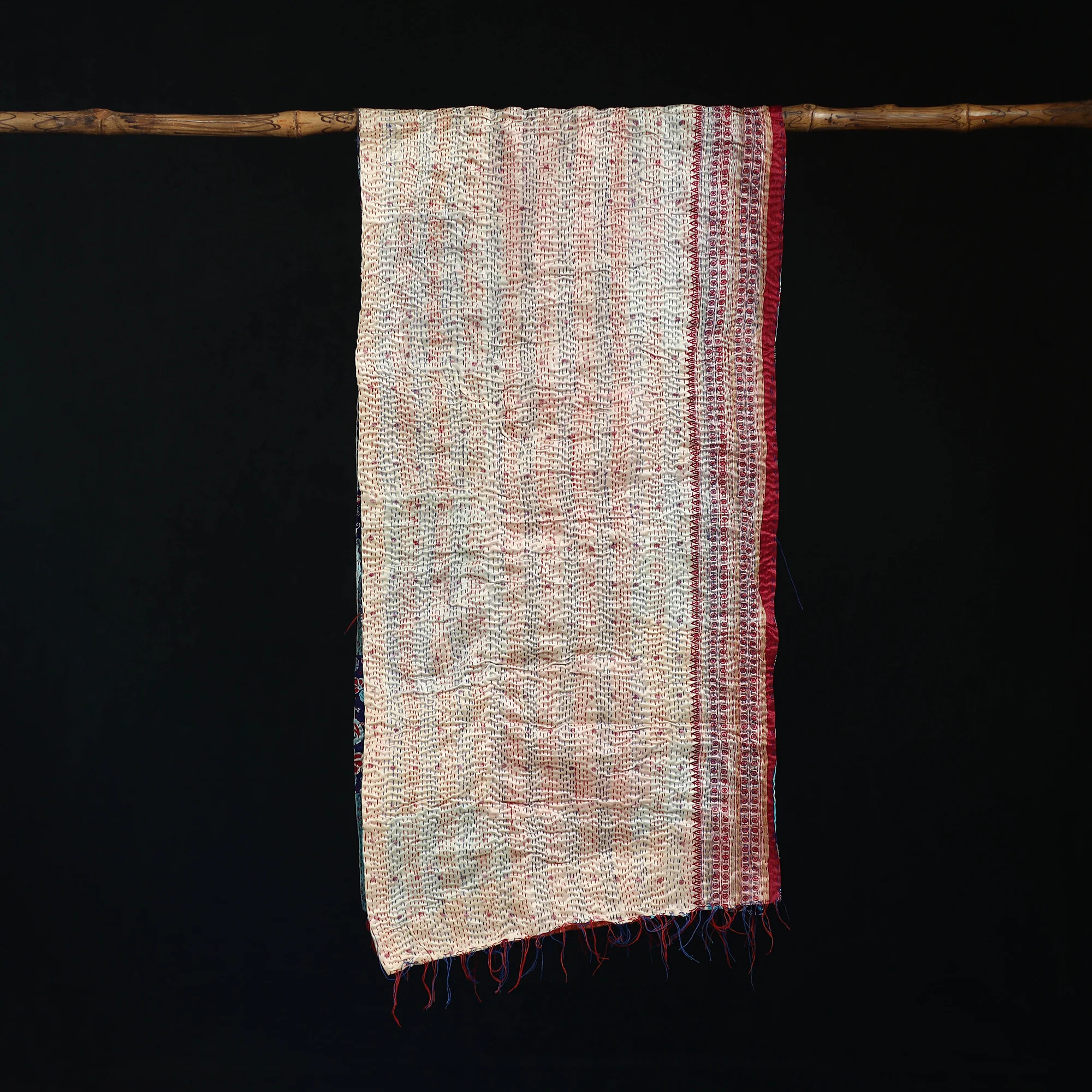 Bengal Kantha Handwork Patchwork Reversible Silk Stole 46 - Image 3
