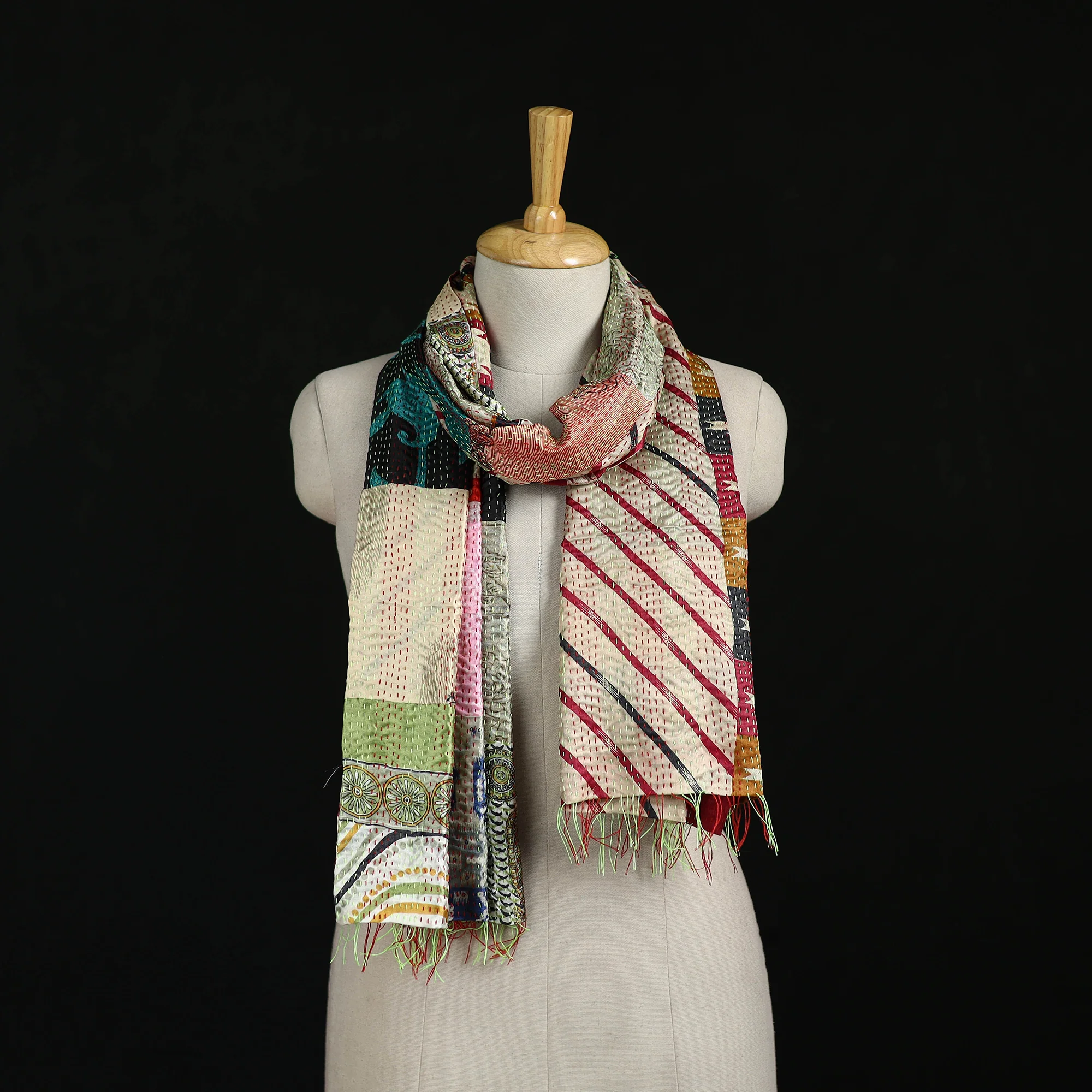 Bengal Kantha Handwork Patchwork Reversible Silk Stole 49