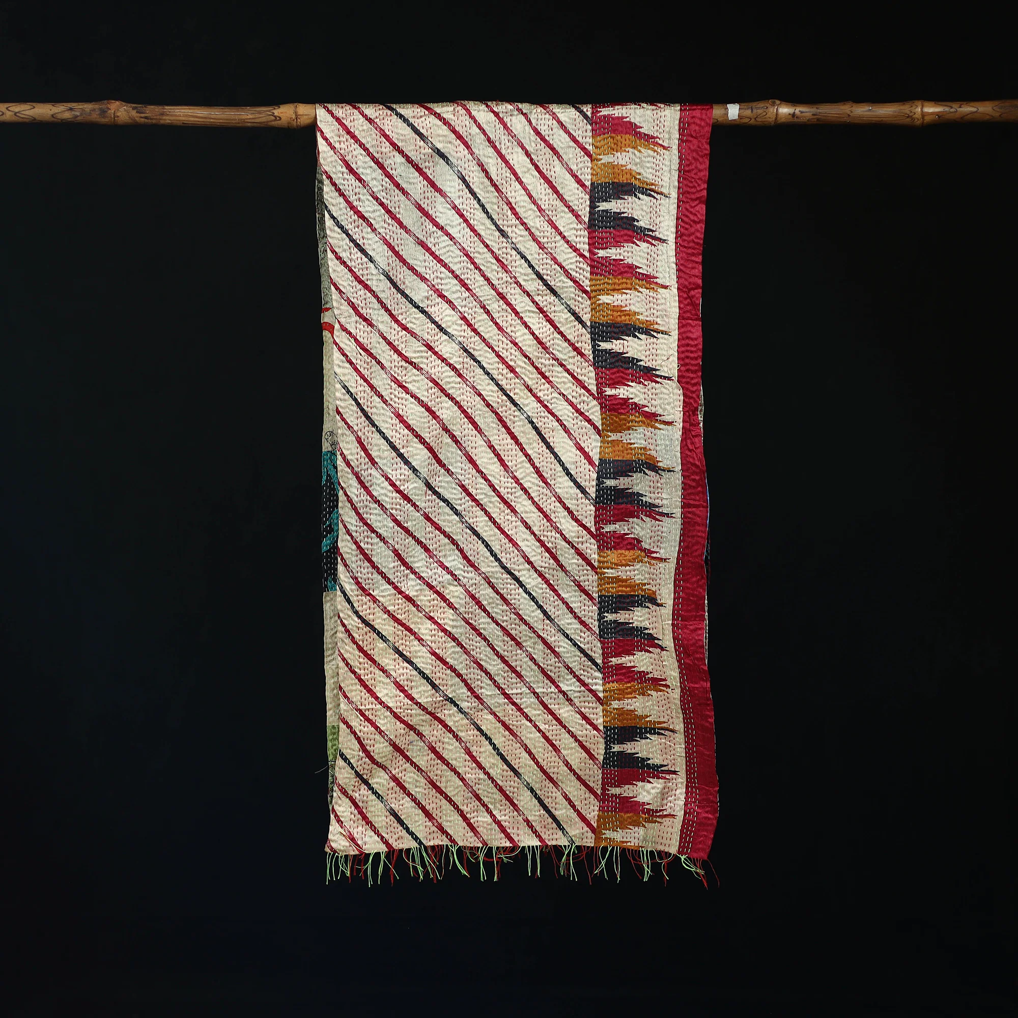 Bengal Kantha Handwork Patchwork Reversible Silk Stole 49 - Image 3