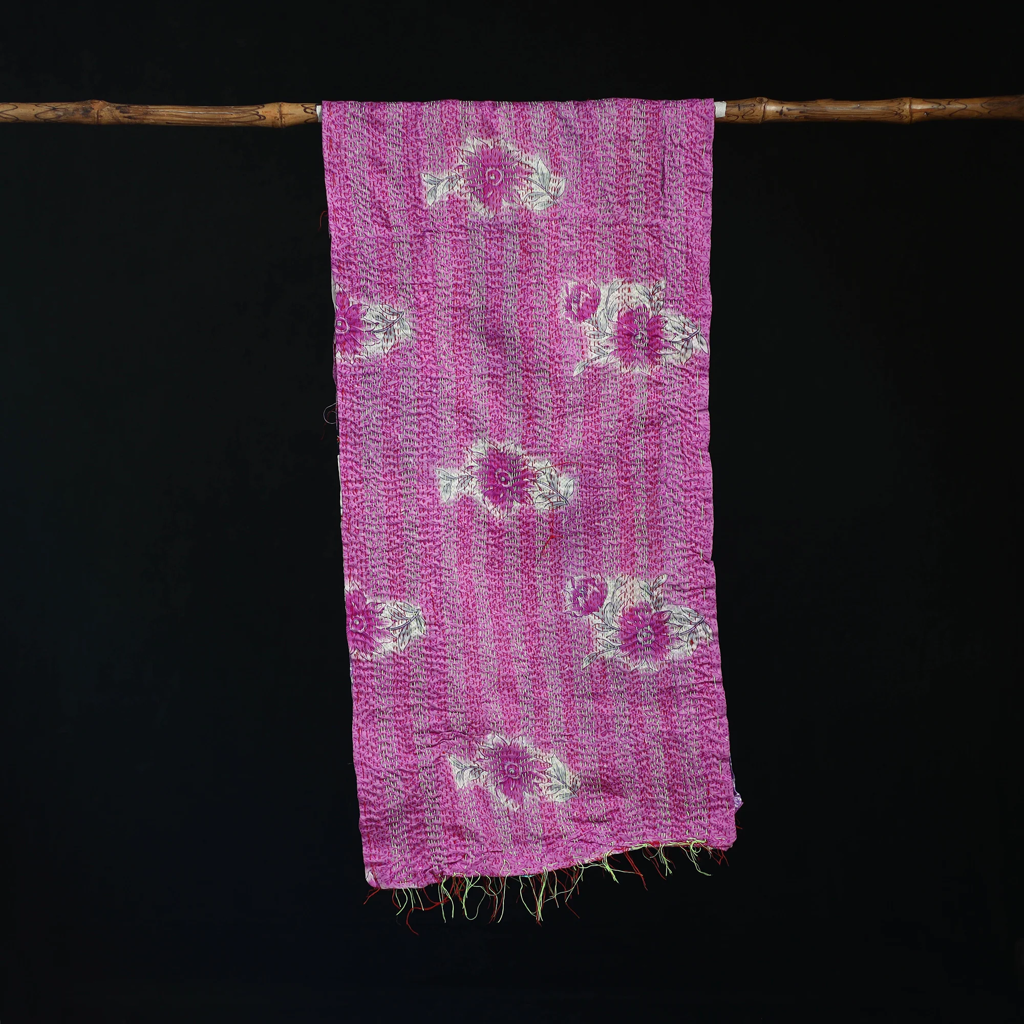 Bengal Kantha Handwork Patchwork Reversible Silk Stole 50 - Image 3