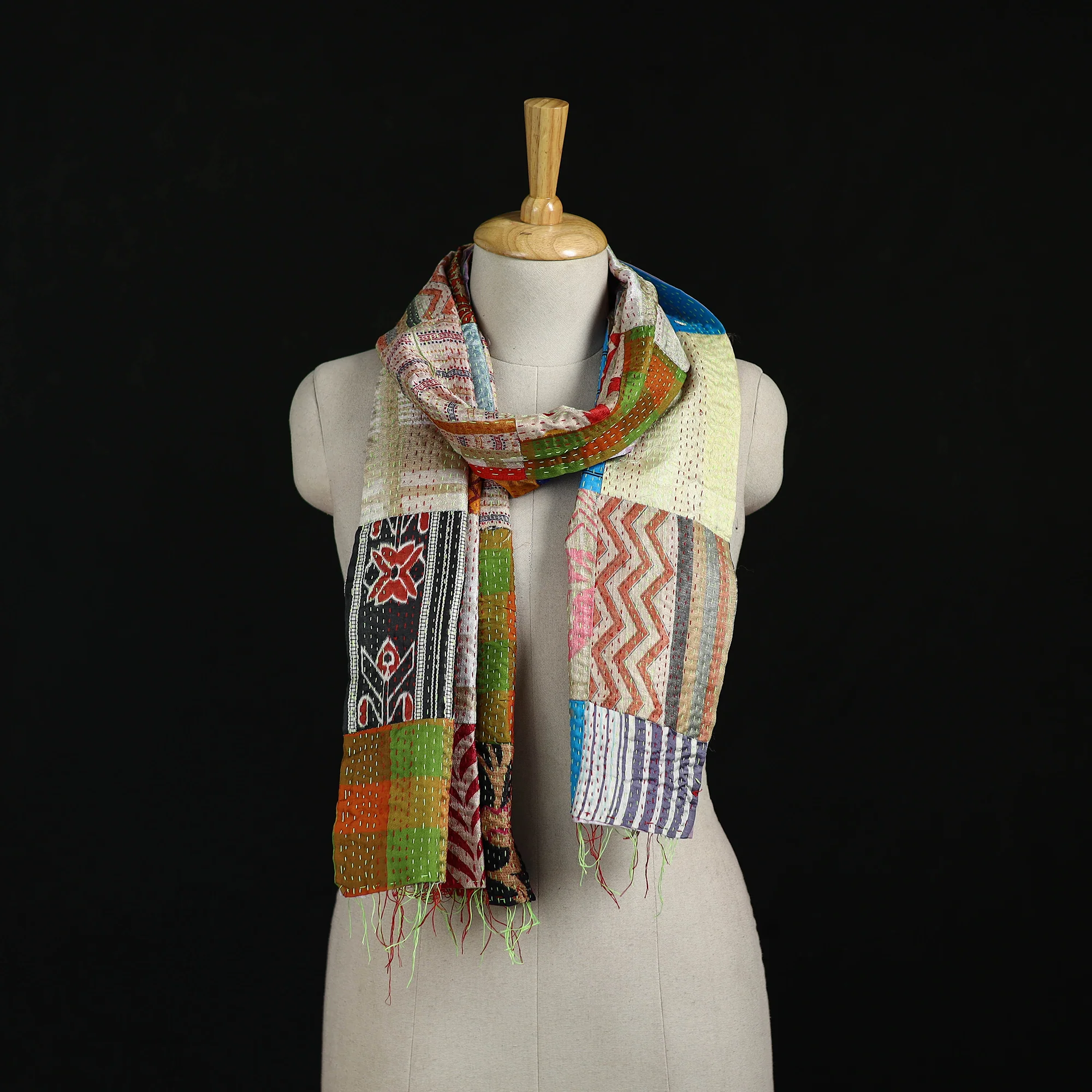 Bengal Kantha Handwork Patchwork Reversible Silk Stole 53