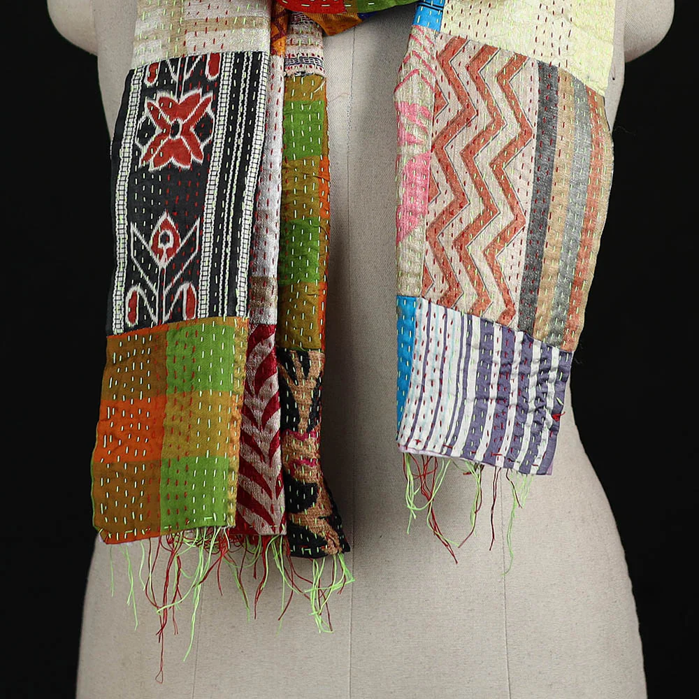 Bengal Kantha Handwork Patchwork Reversible Silk Stole 53 - Image 2
