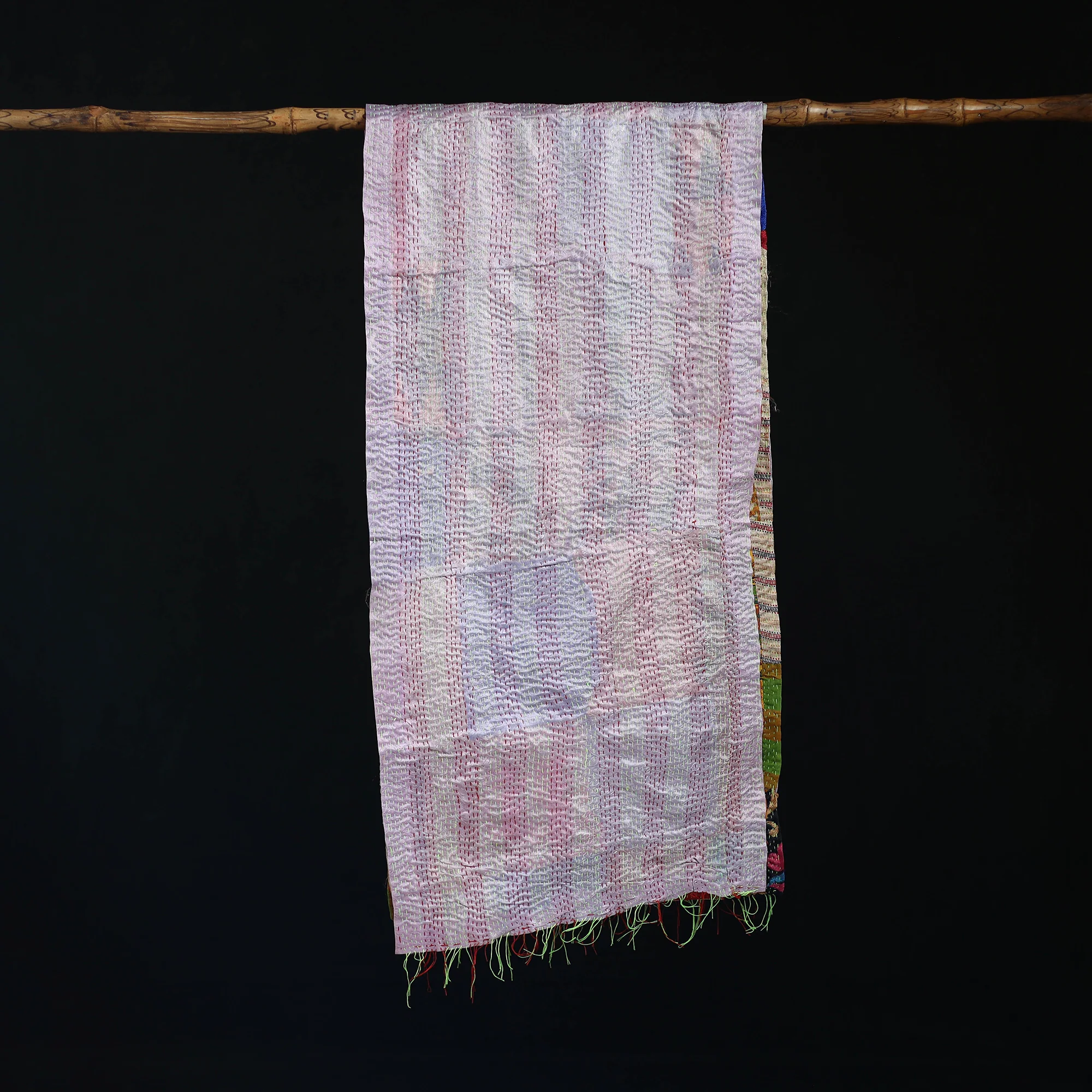 Bengal Kantha Handwork Patchwork Reversible Silk Stole 53 - Image 3