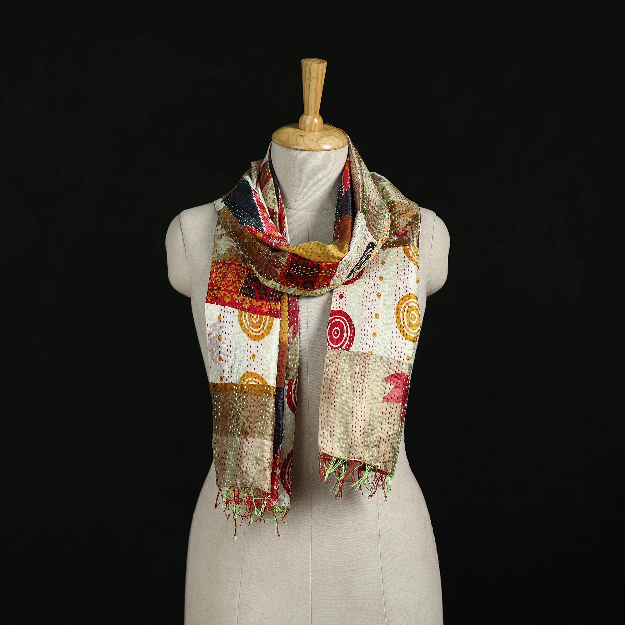 Bengal Kantha Handwork Patchwork Reversible Silk Stole 57