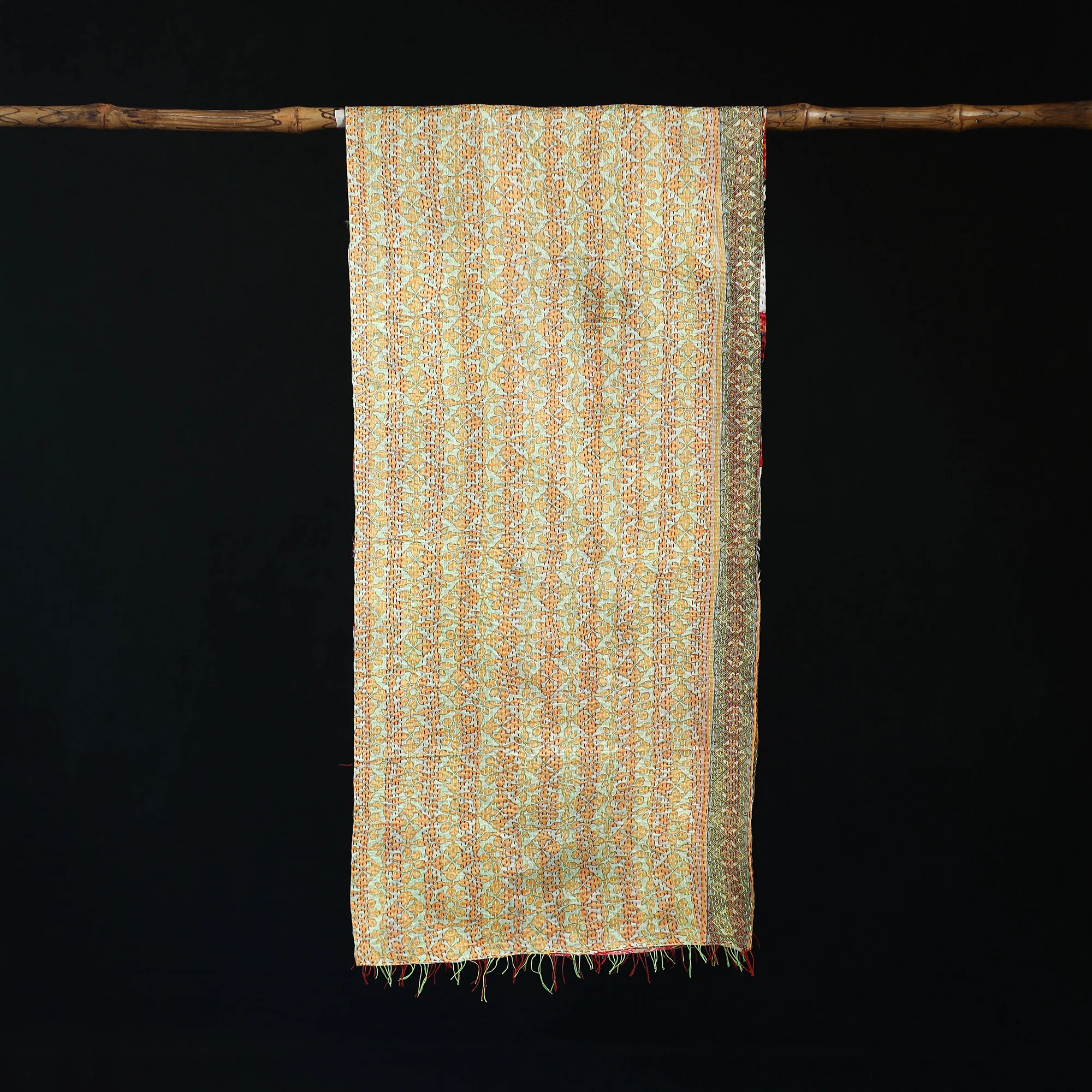 Bengal Kantha Handwork Patchwork Reversible Silk Stole 57 - Image 3