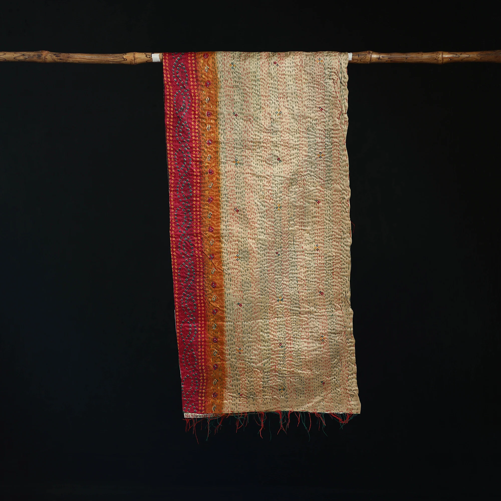 Bengal Kantha Handwork Patchwork Reversible Silk Stole 58 - Image 3