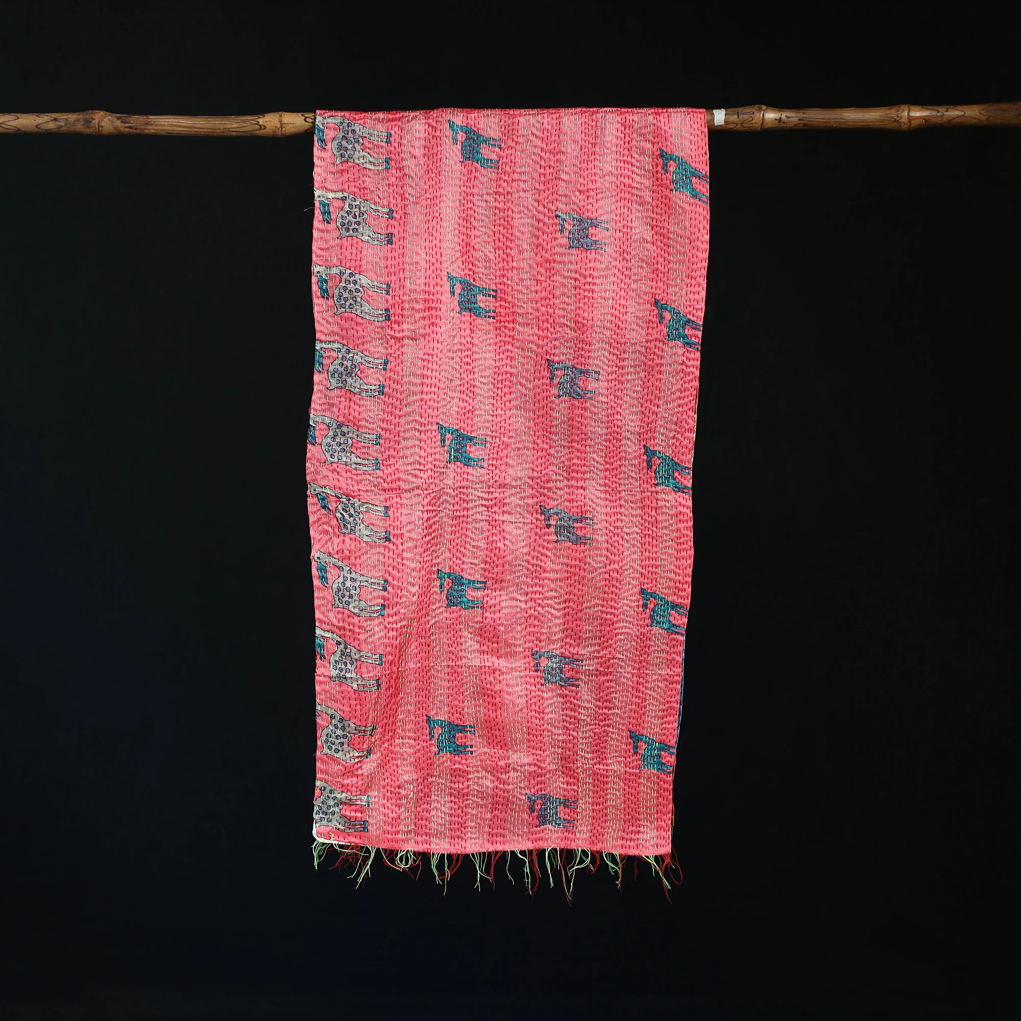 Bengal Kantha Handwork Patchwork Reversible Silk Stole 59 - Image 3