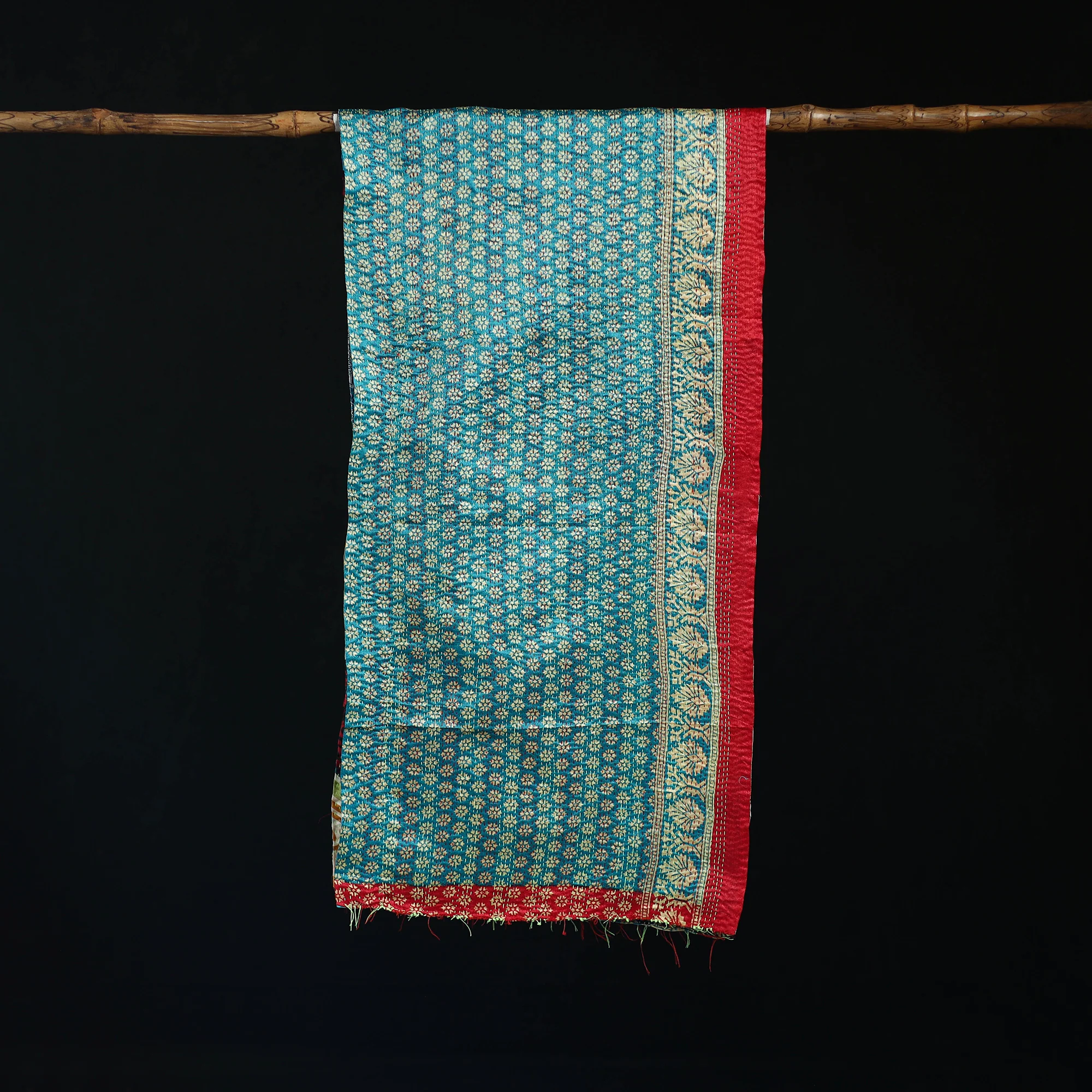 Bengal Kantha Handwork Patchwork Reversible Silk Stole 60 - Image 3