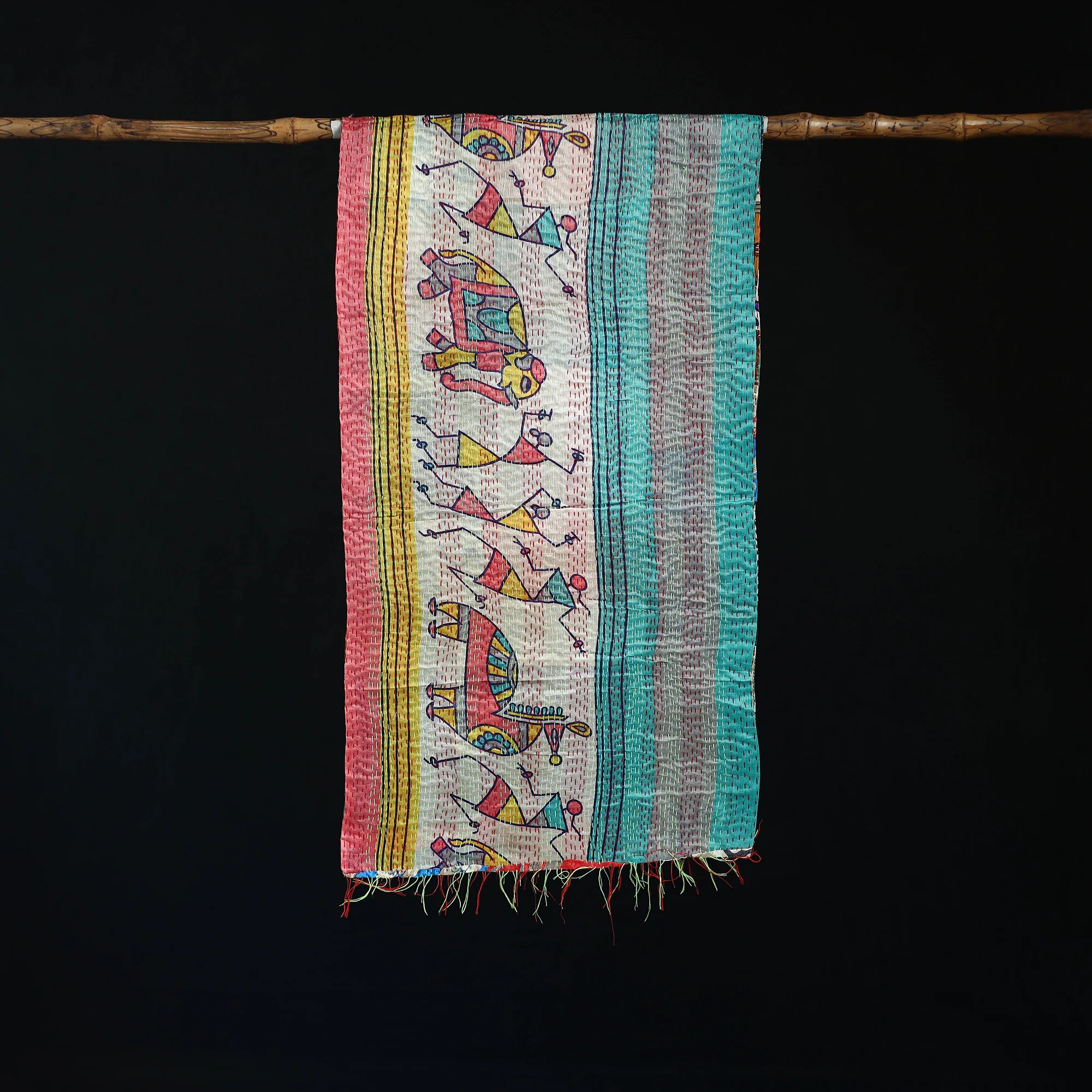 Bengal Kantha Handwork Patchwork Reversible Silk Stole 63 - Image 3