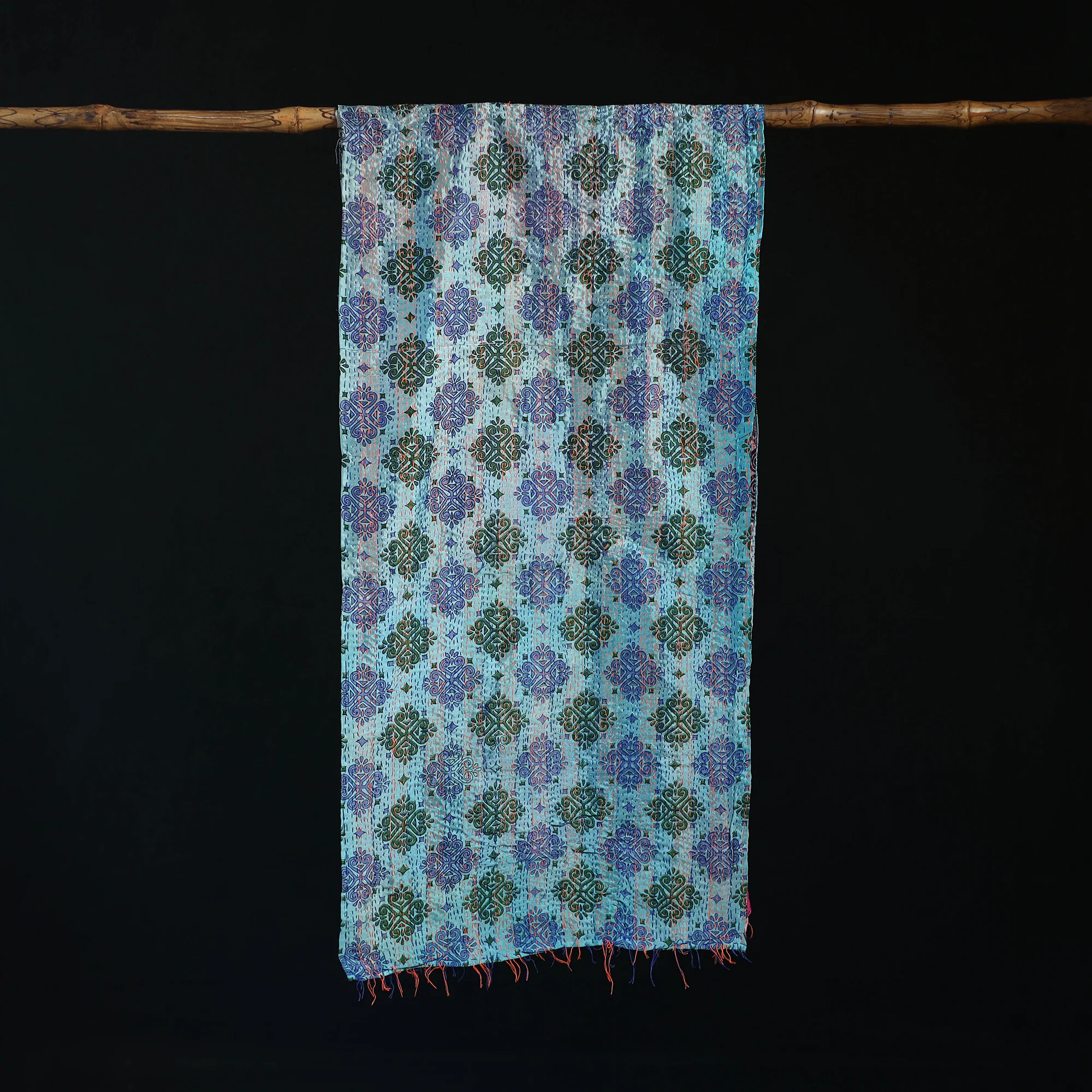 Bengal Kantha Handwork Patchwork Reversible Silk Stole 66 - Image 3